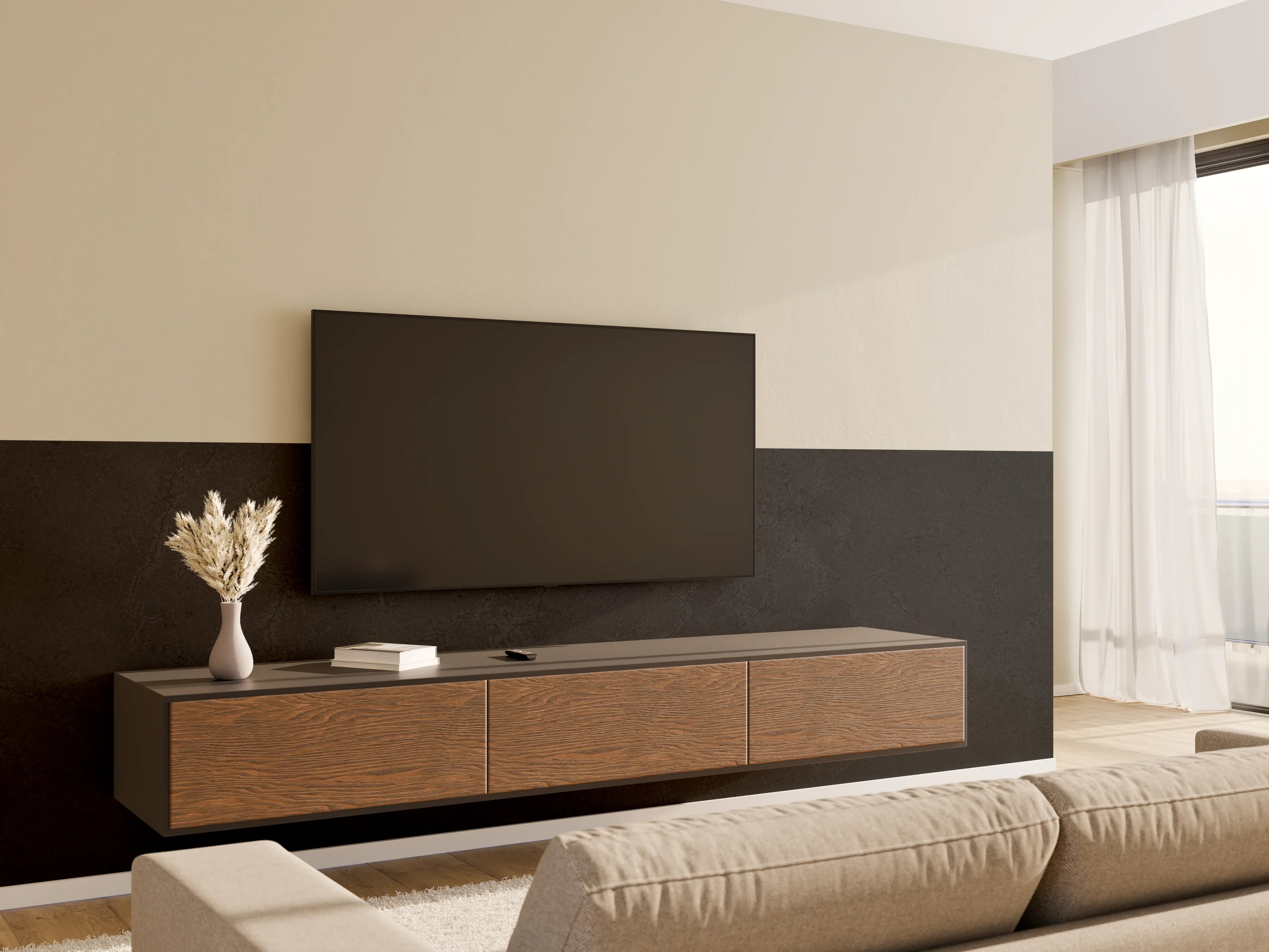 Wandverkleidung Wohnzimmer - Schwarze Marmorwand
