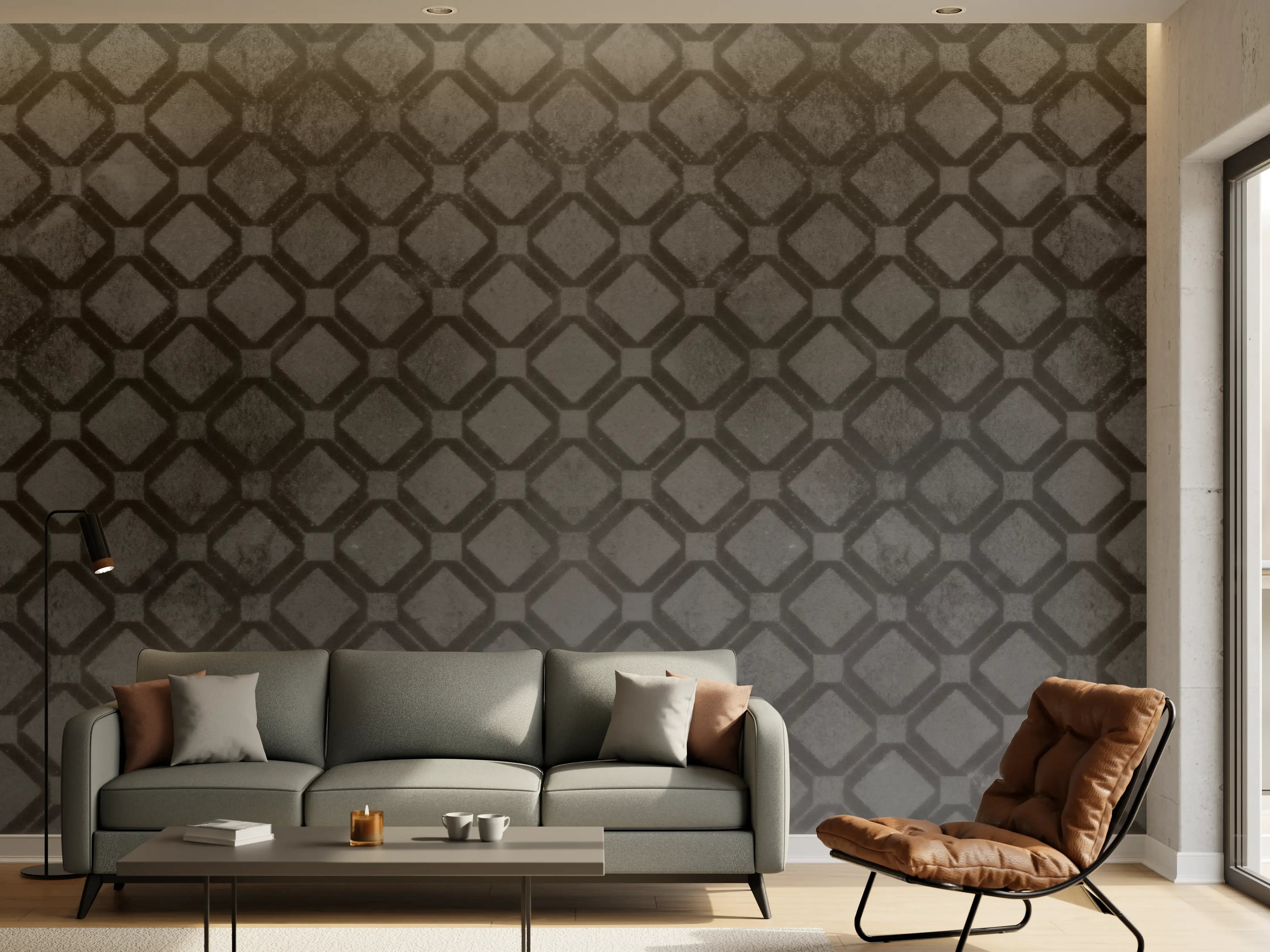 Wandverkleidung Wohnzimmer - Schwarze Raute Muster