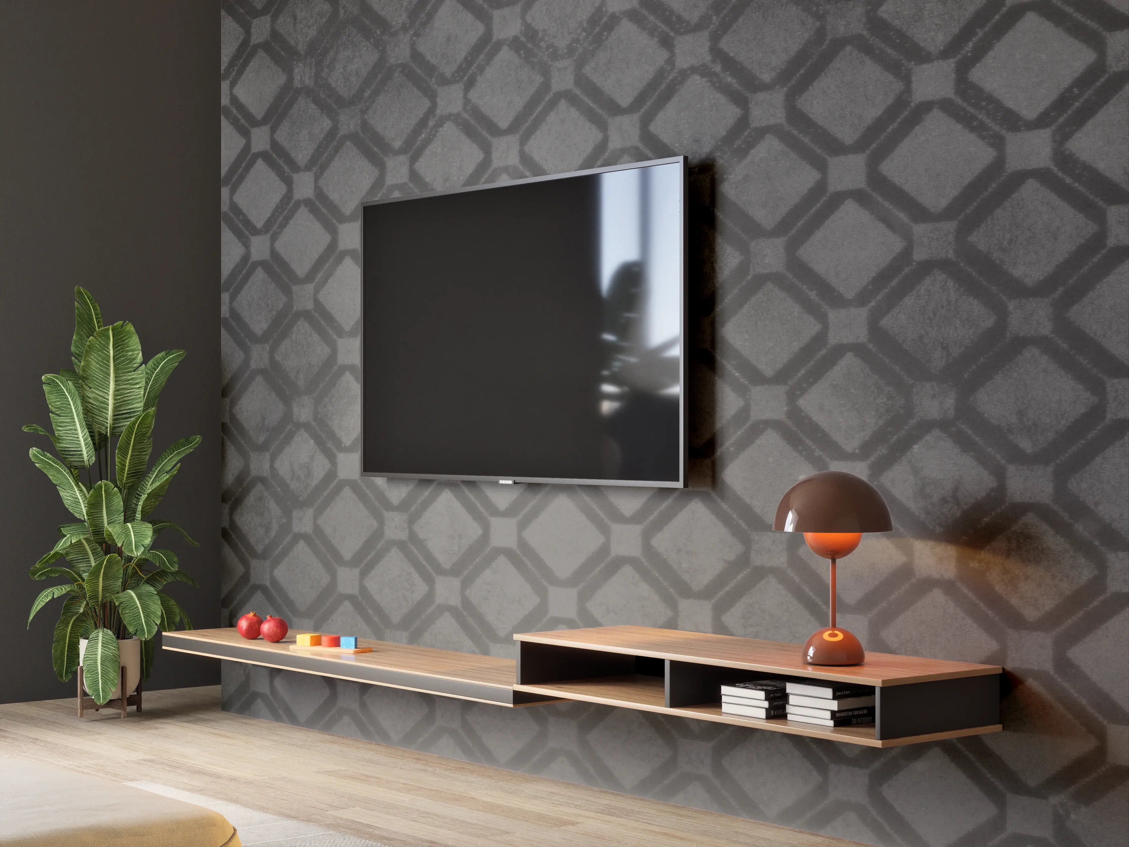 Wandverkleidung Wohnzimmer - Schwarze Raute Muster