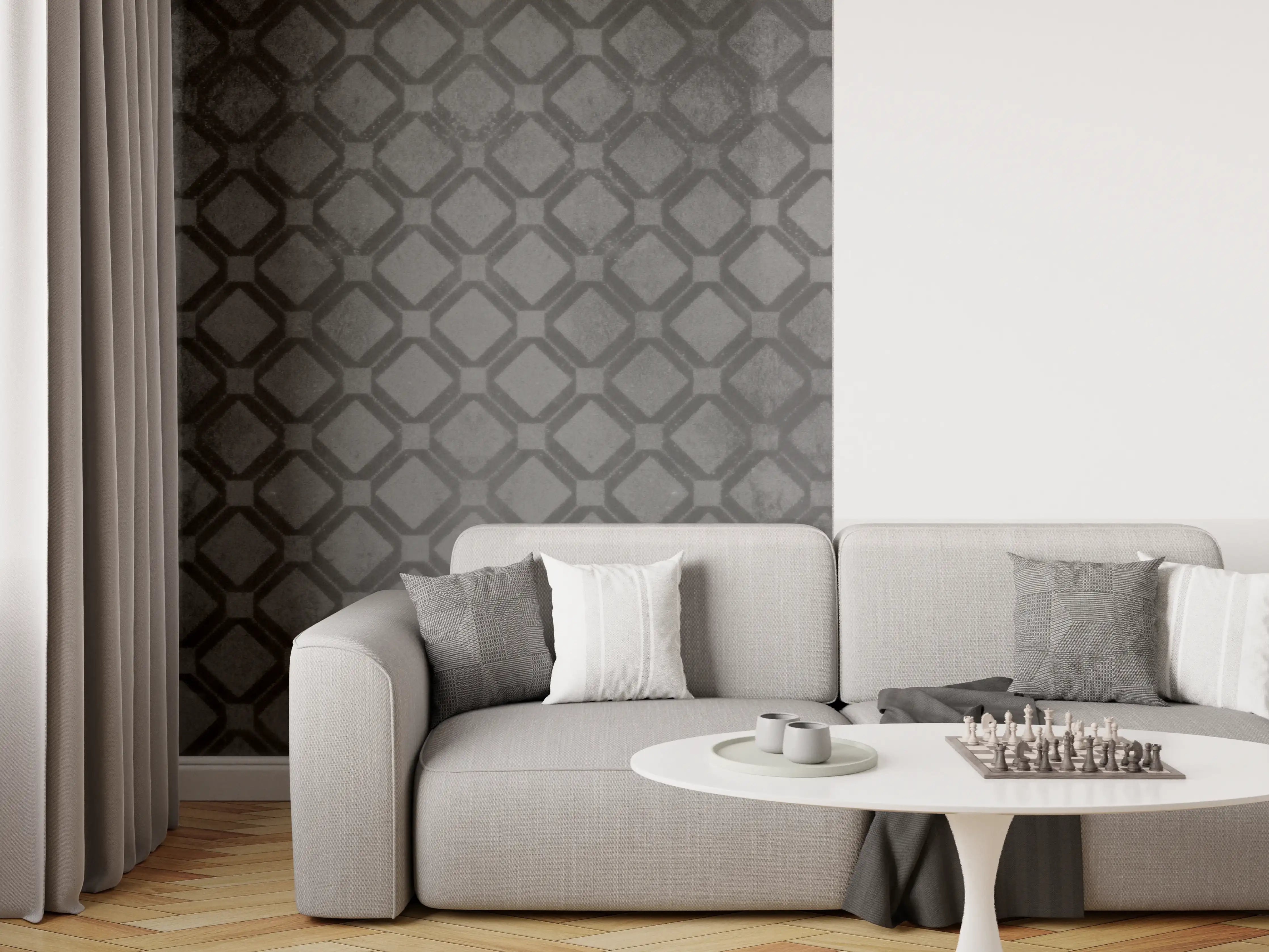 Wandverkleidung Wohnzimmer - Schwarze Raute Muster