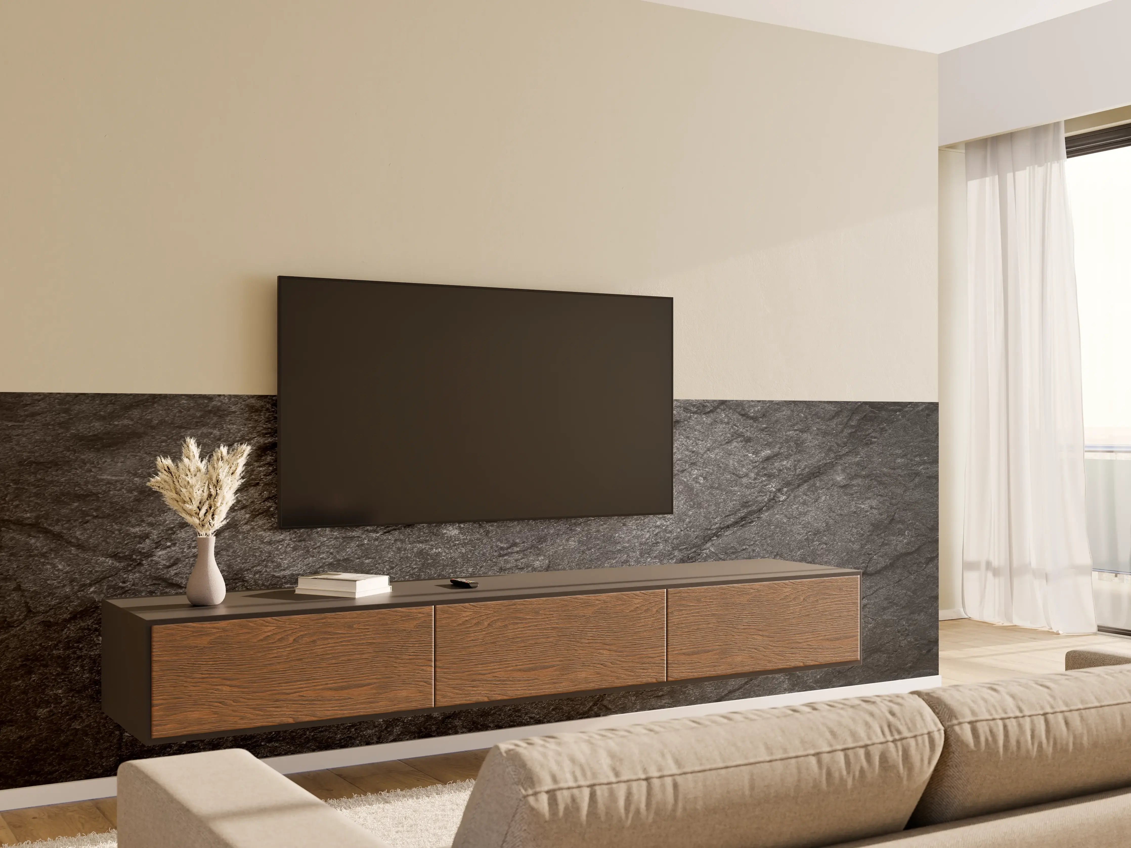 Wandverkleidung Wohnzimmer - Schwarze Schieferplatte
