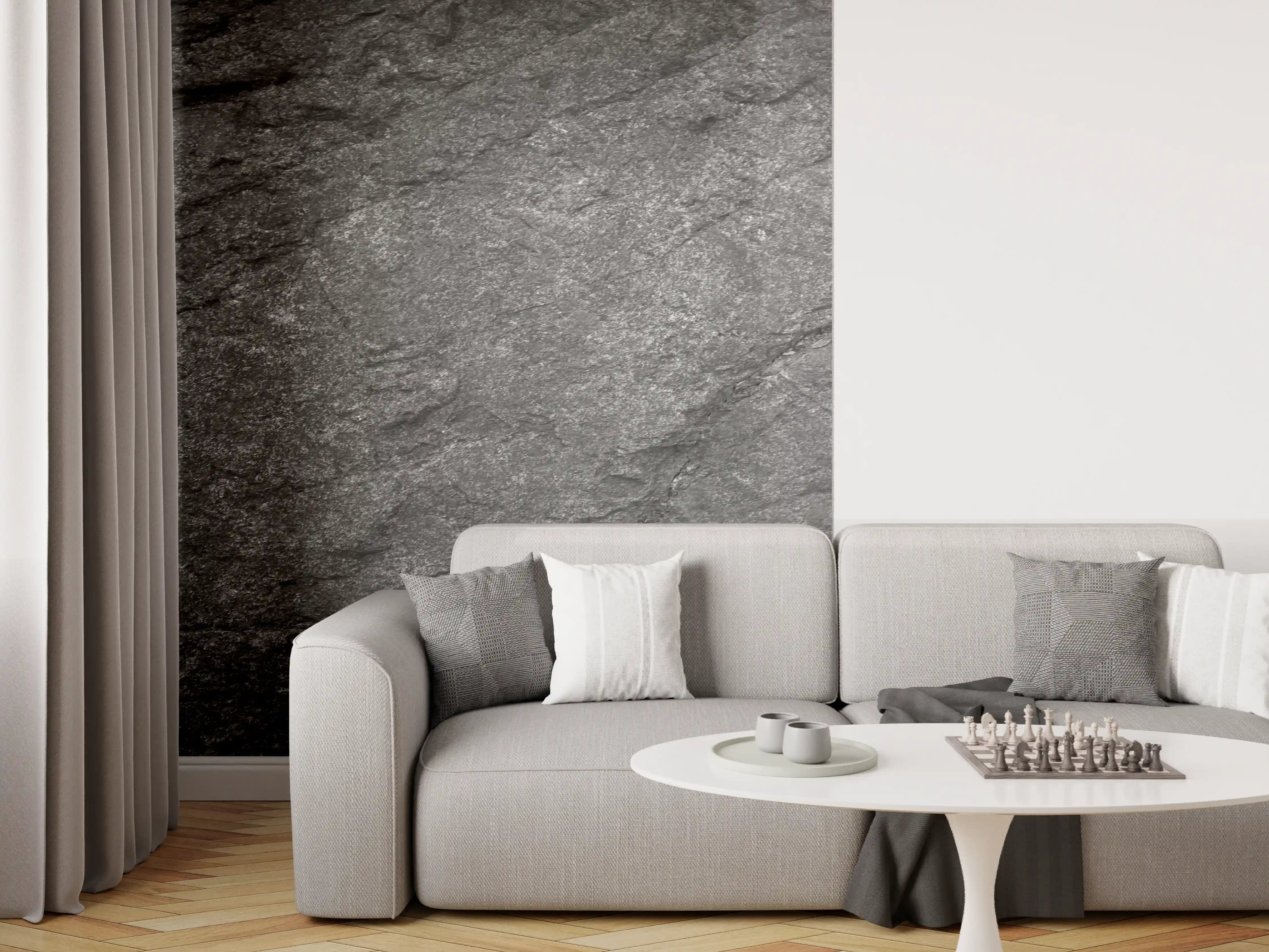 Wandverkleidung Wohnzimmer - Schwarze Schieferplatte