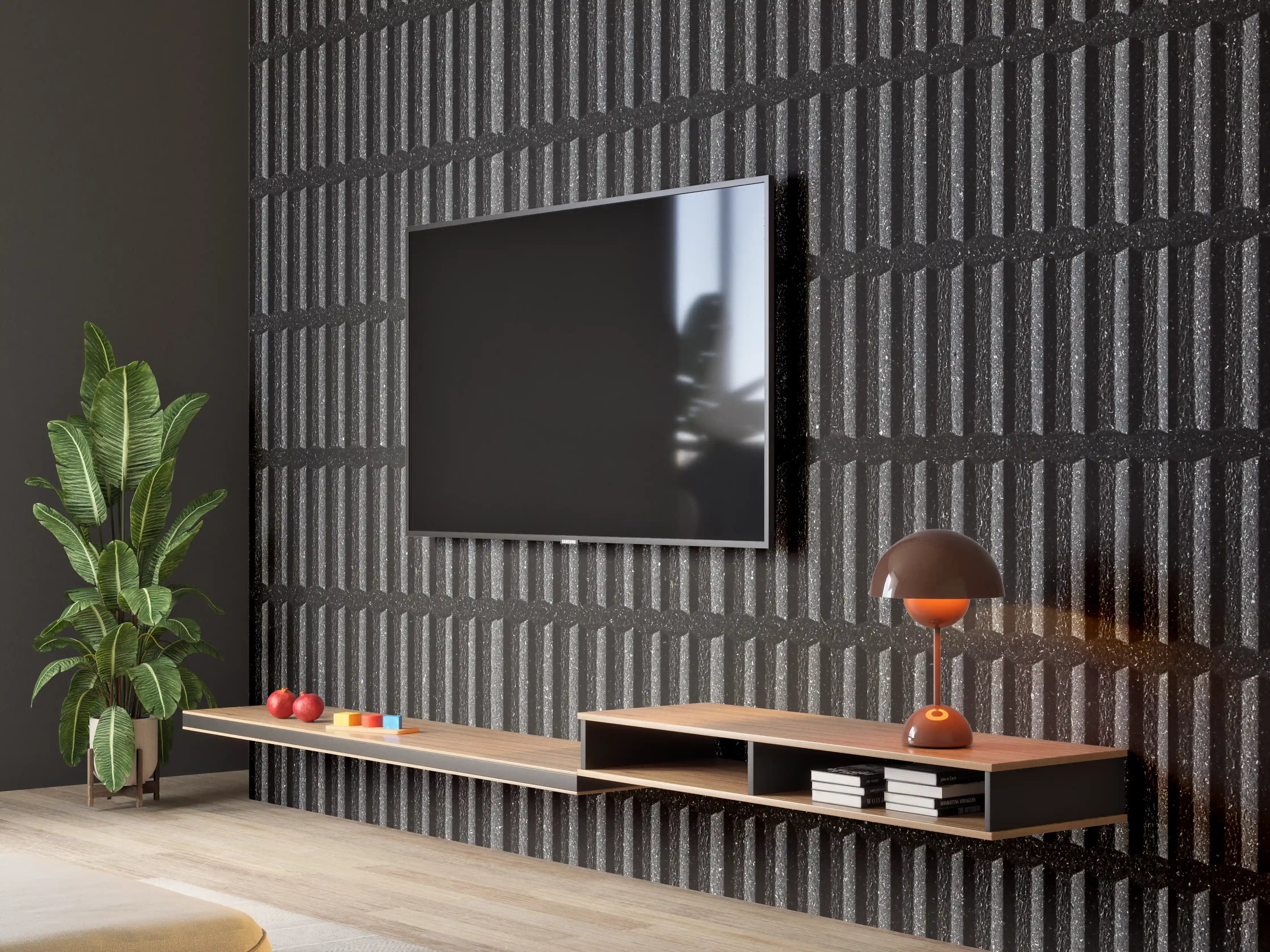 Wandverkleidung Wohnzimmer - Schwarze Stein Ziegel Textur