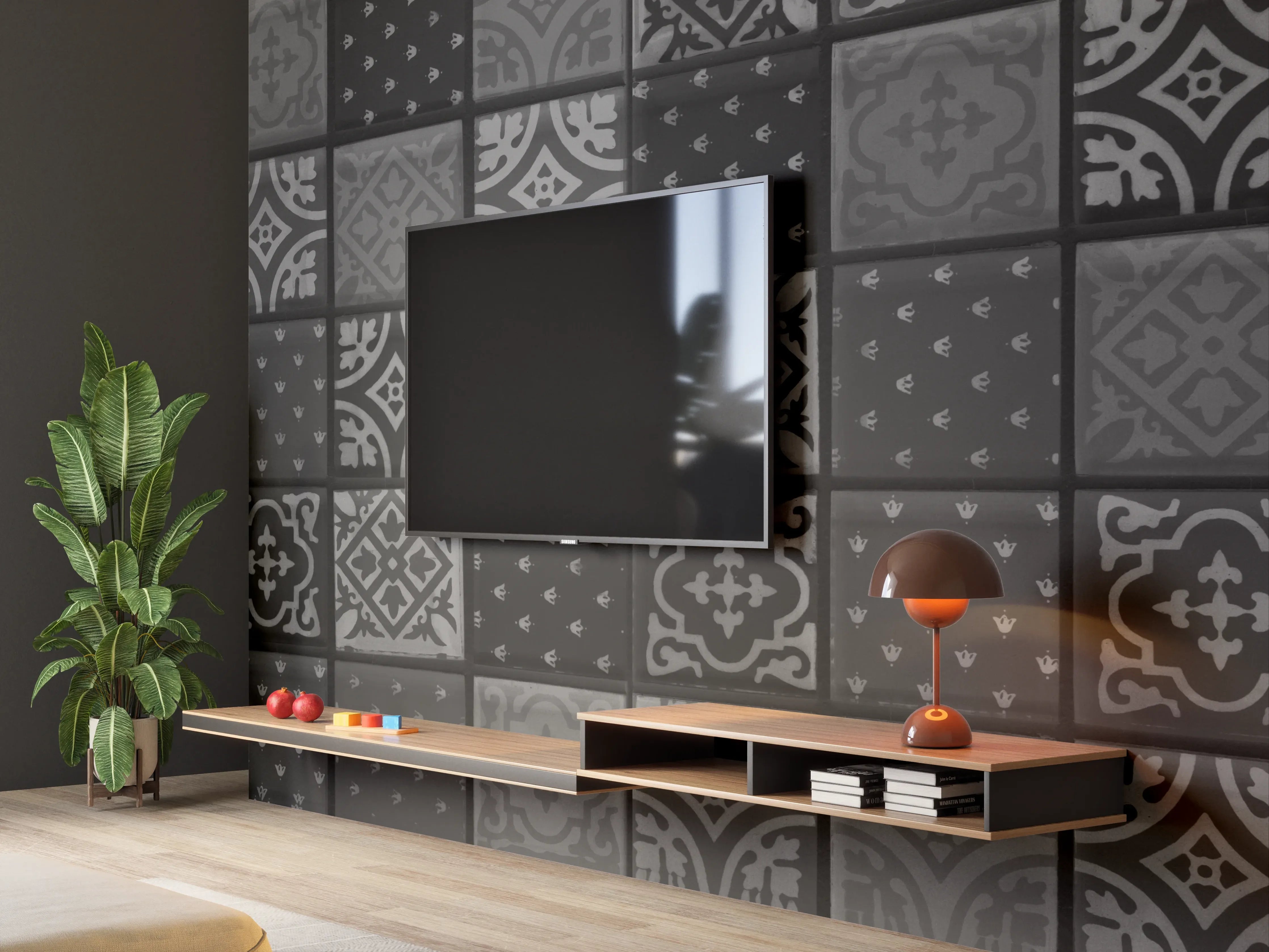 Wandverkleidung Wohnzimmer - Schwarze anthrazit Fliesen