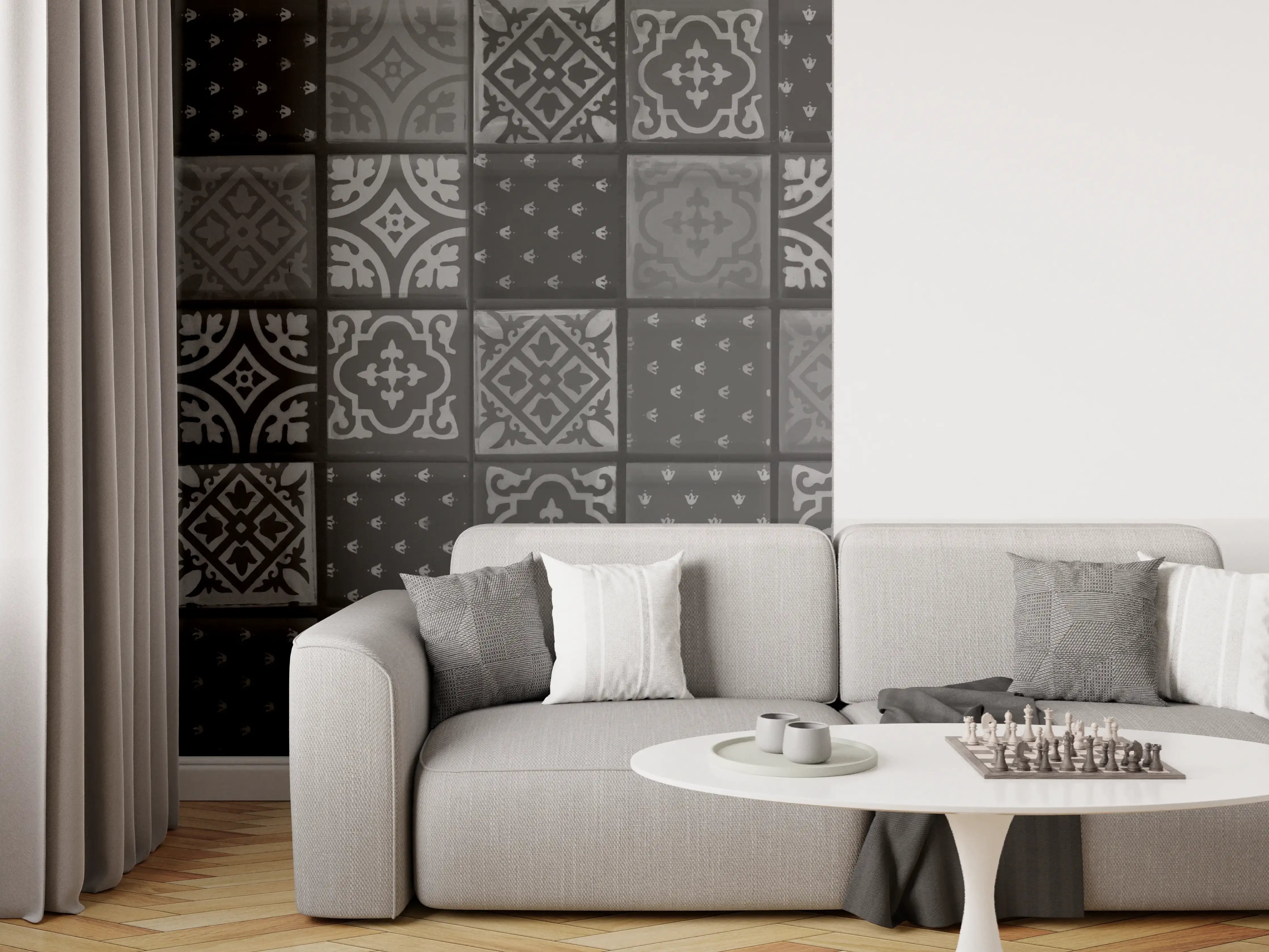 Wandverkleidung Wohnzimmer - Schwarze anthrazit Fliesen