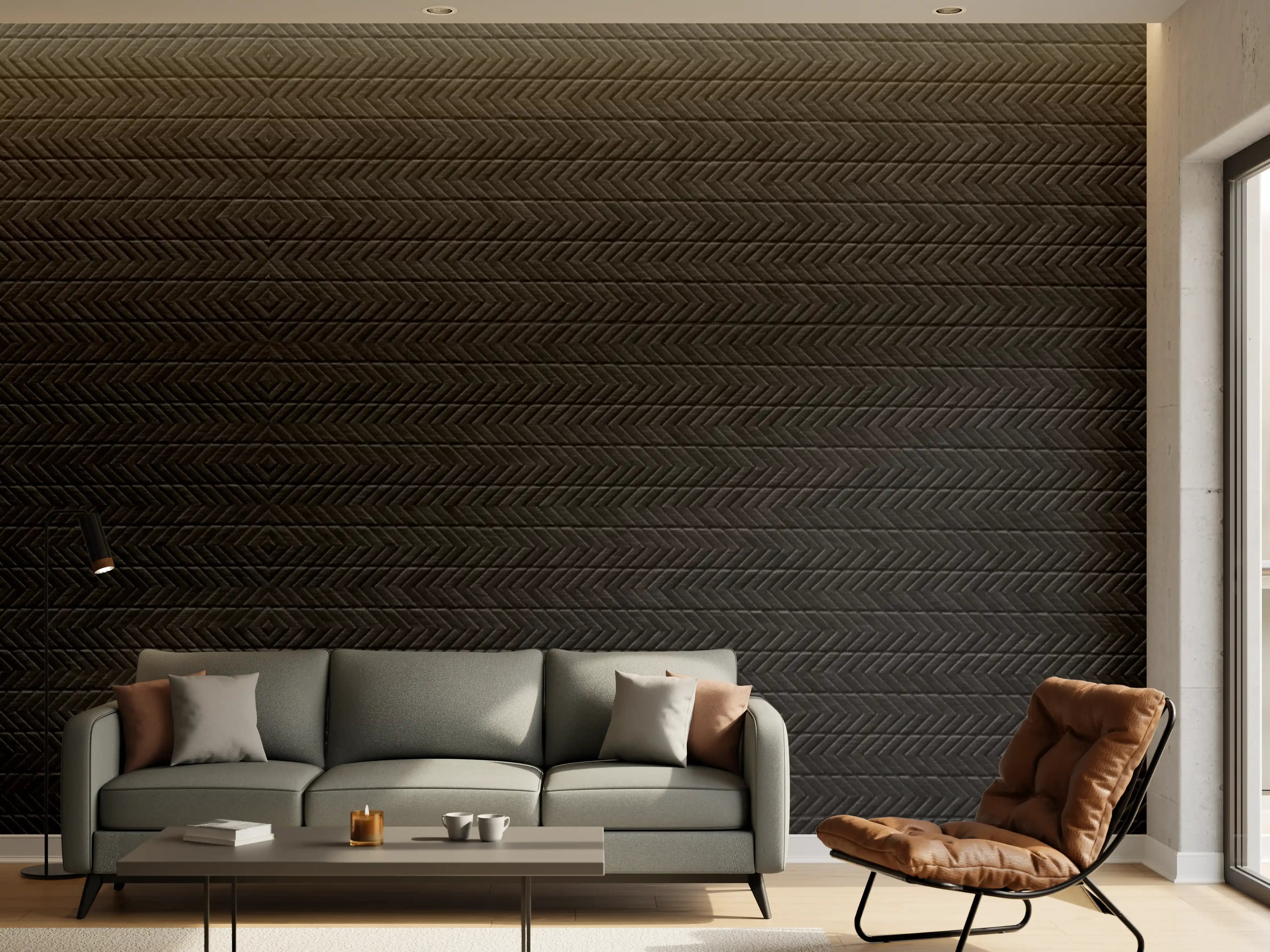 Wandverkleidung Wohnzimmer - Schwarze dunkelgraue diagonal Muster