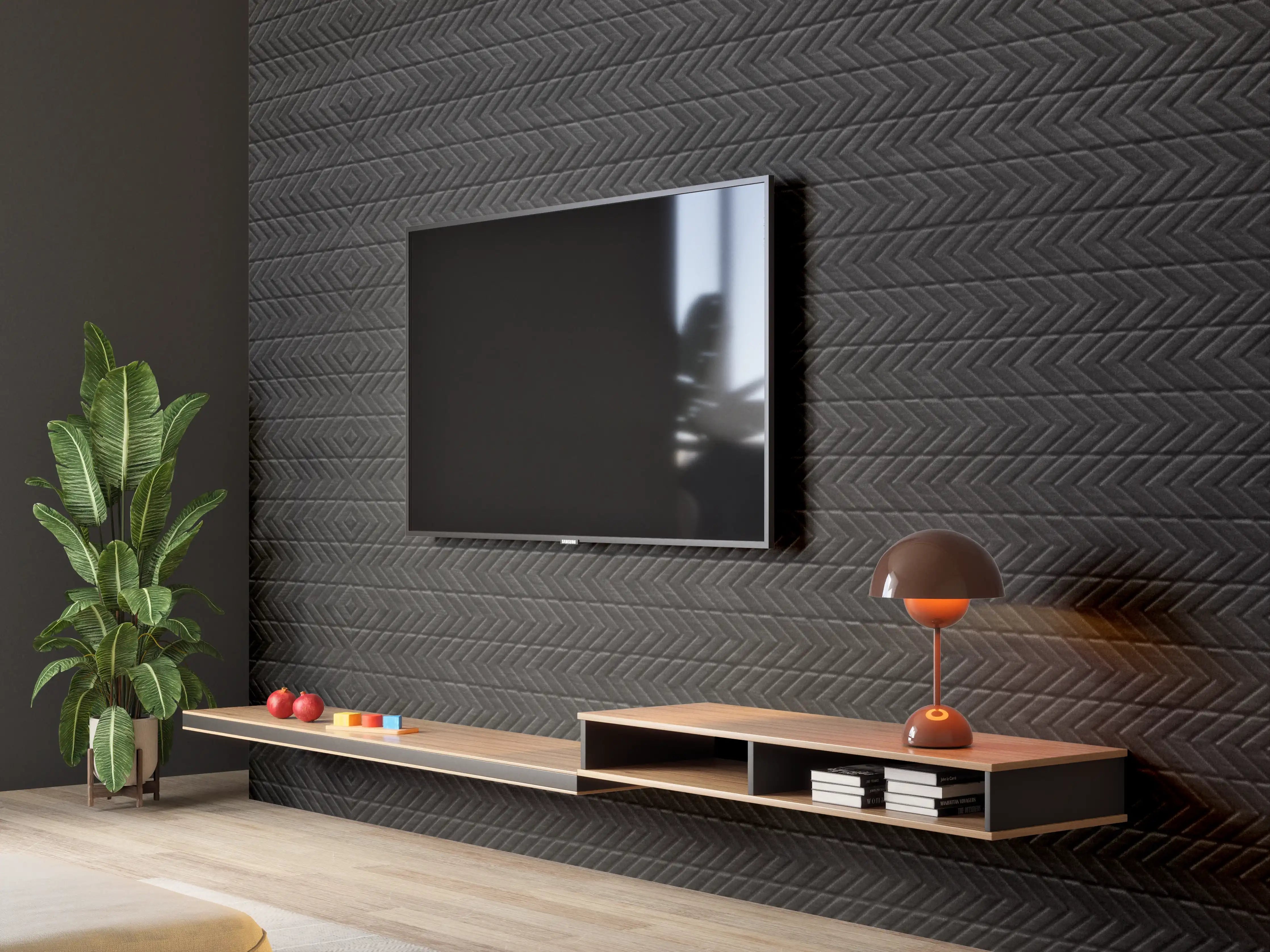 Wandverkleidung Wohnzimmer - Schwarze dunkelgraue diagonal Muster