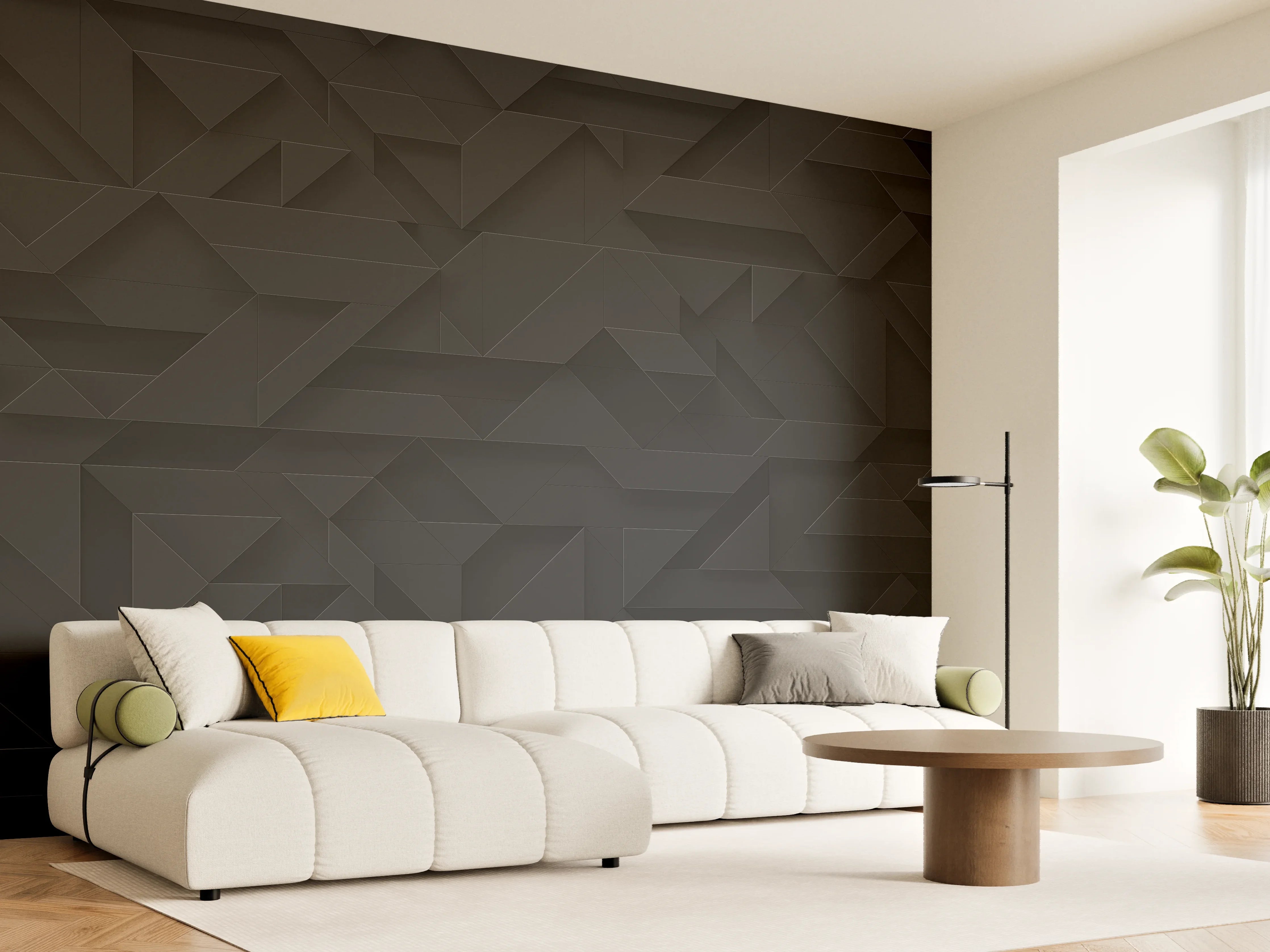 Wandverkleidung Wohnzimmer - Schwarze futuristische Wand - 3D