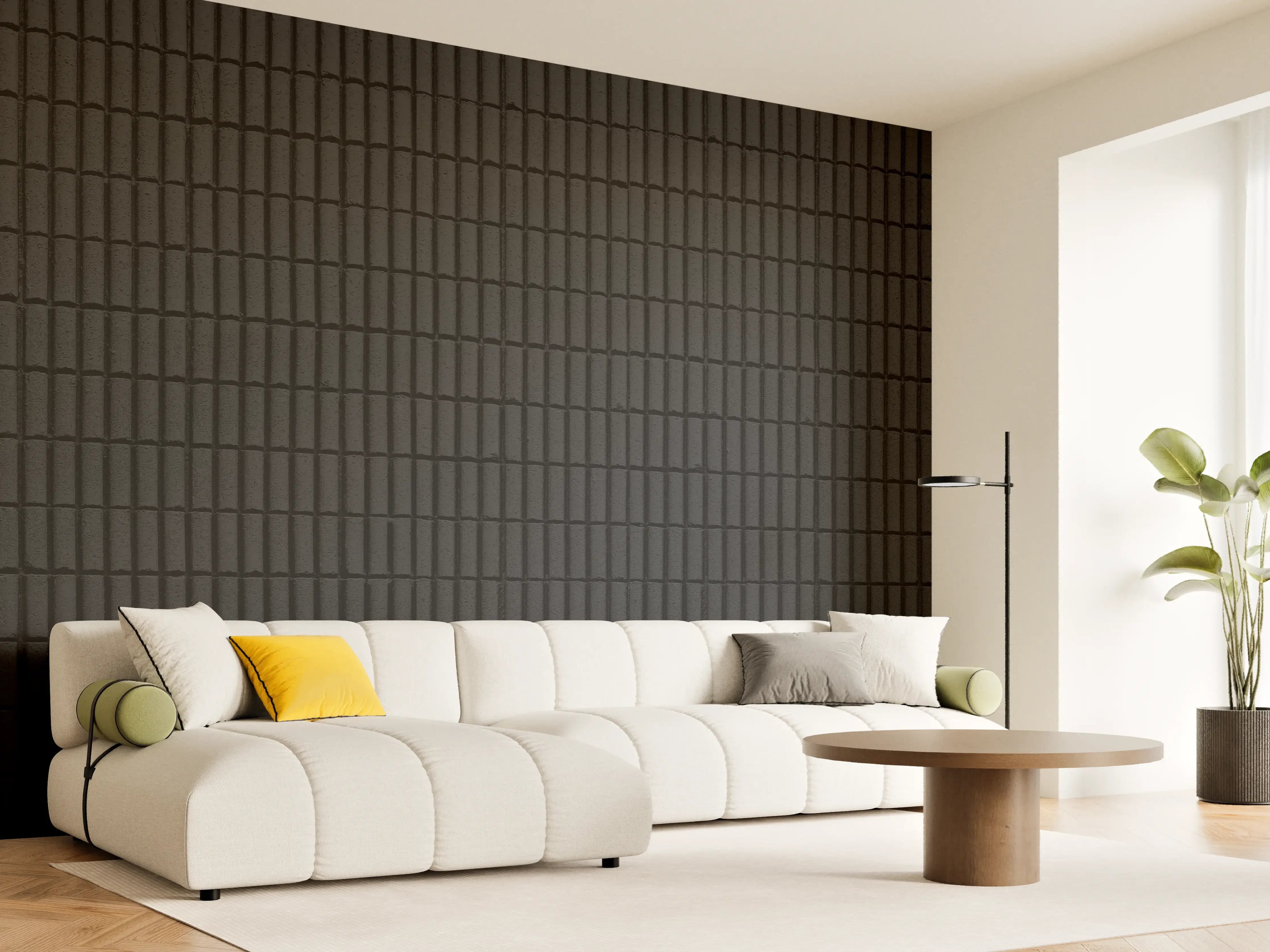Wandverkleidung Wohnzimmer - Schwarze geometrische Ziegeln