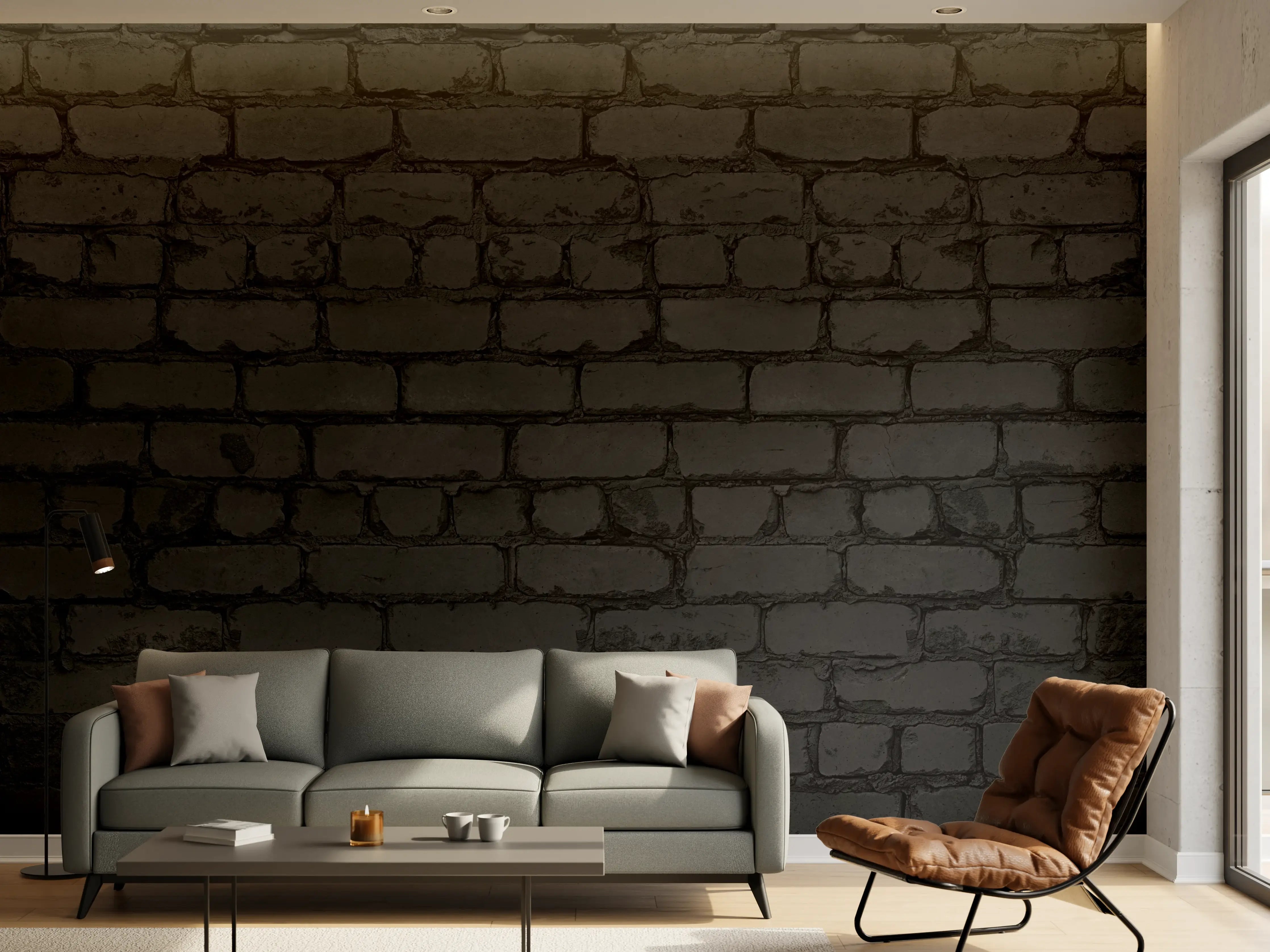 Wandverkleidung Wohnzimmer - Schwarze raue Backsteinmauer