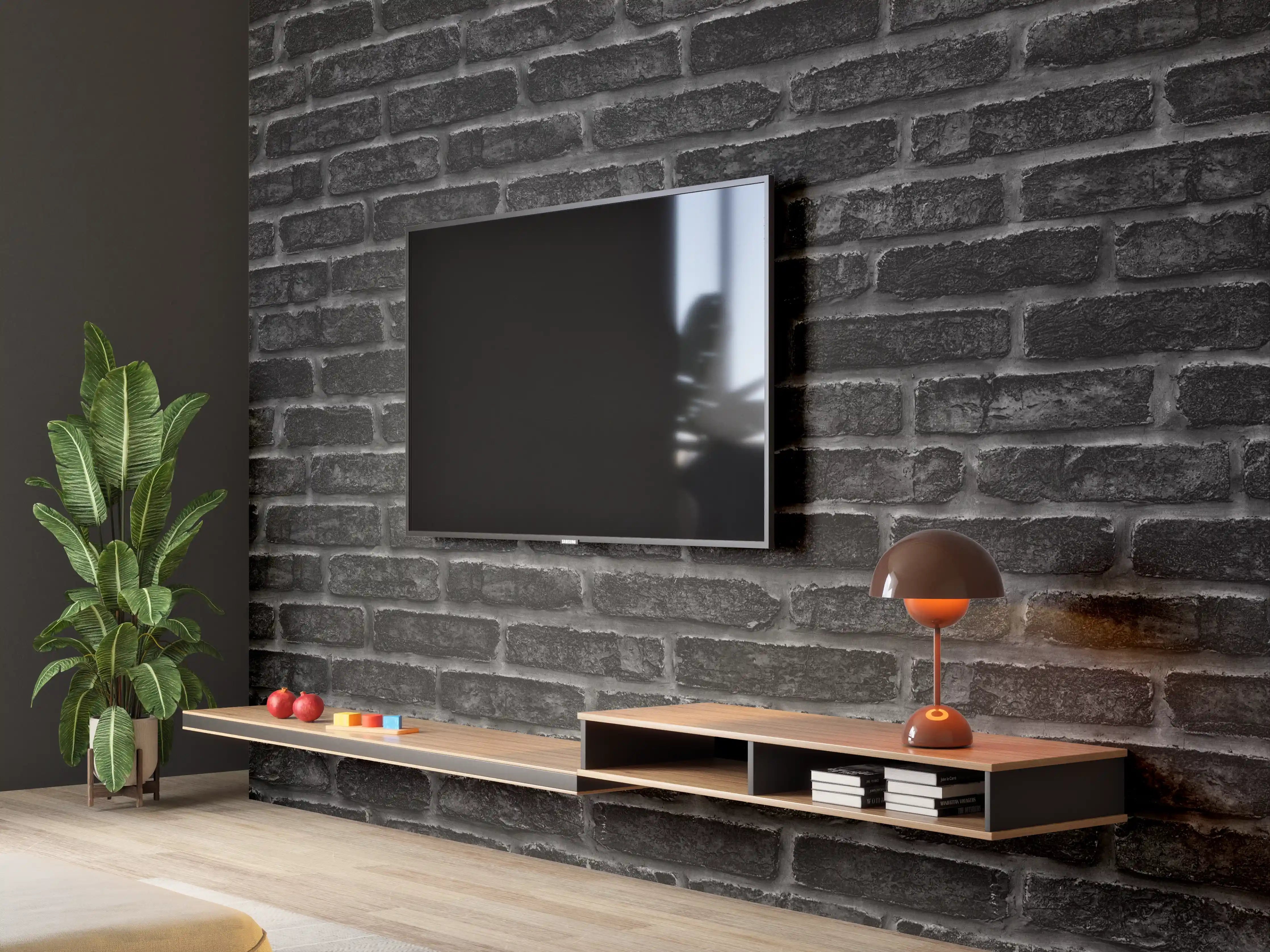 Wandverkleidung Wohnzimmer - Schwarze schlichte Ziegelwand