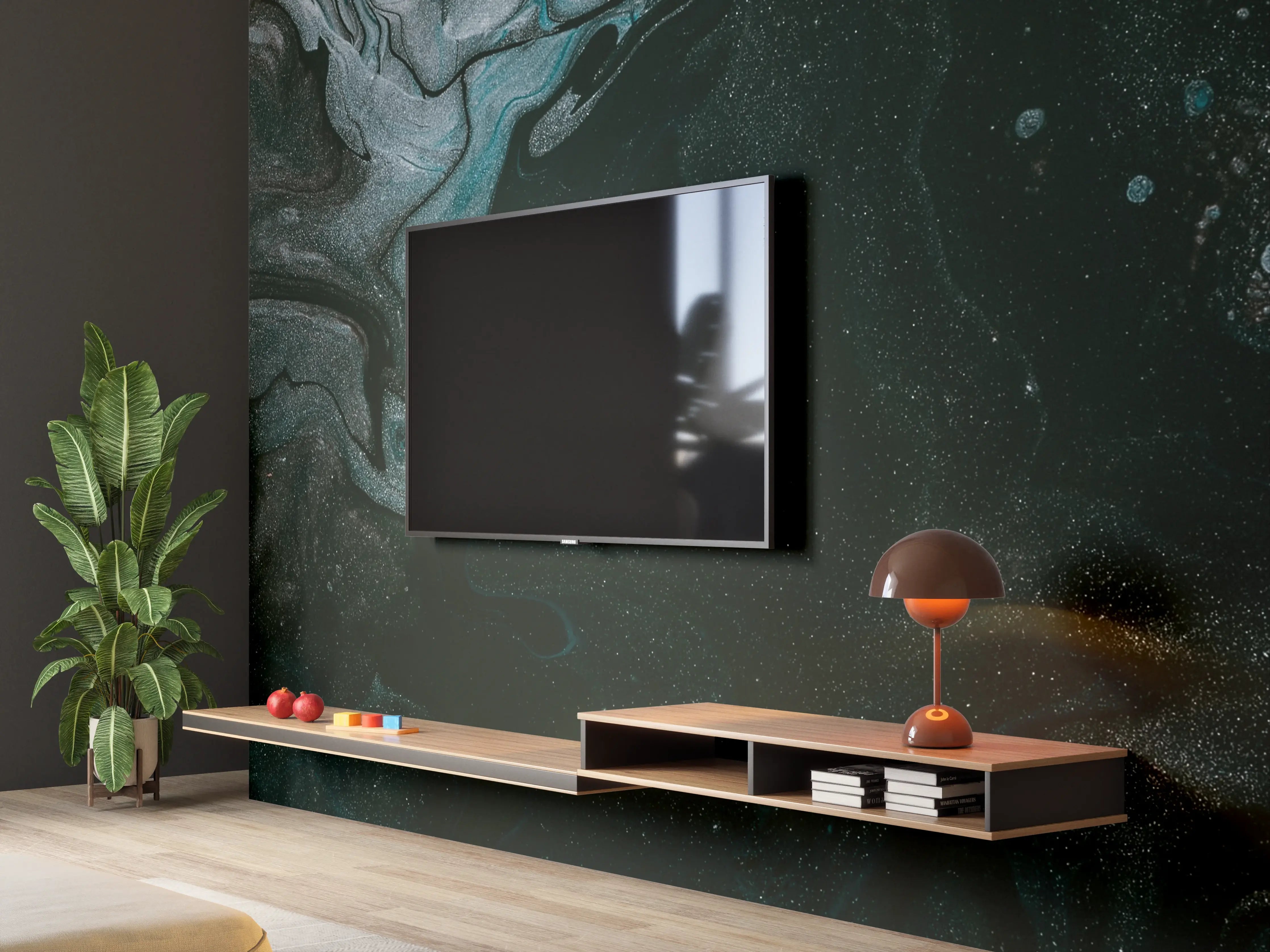 Wandverkleidung Wohnzimmer - Schwarze und graue Fluid-Art-Textur