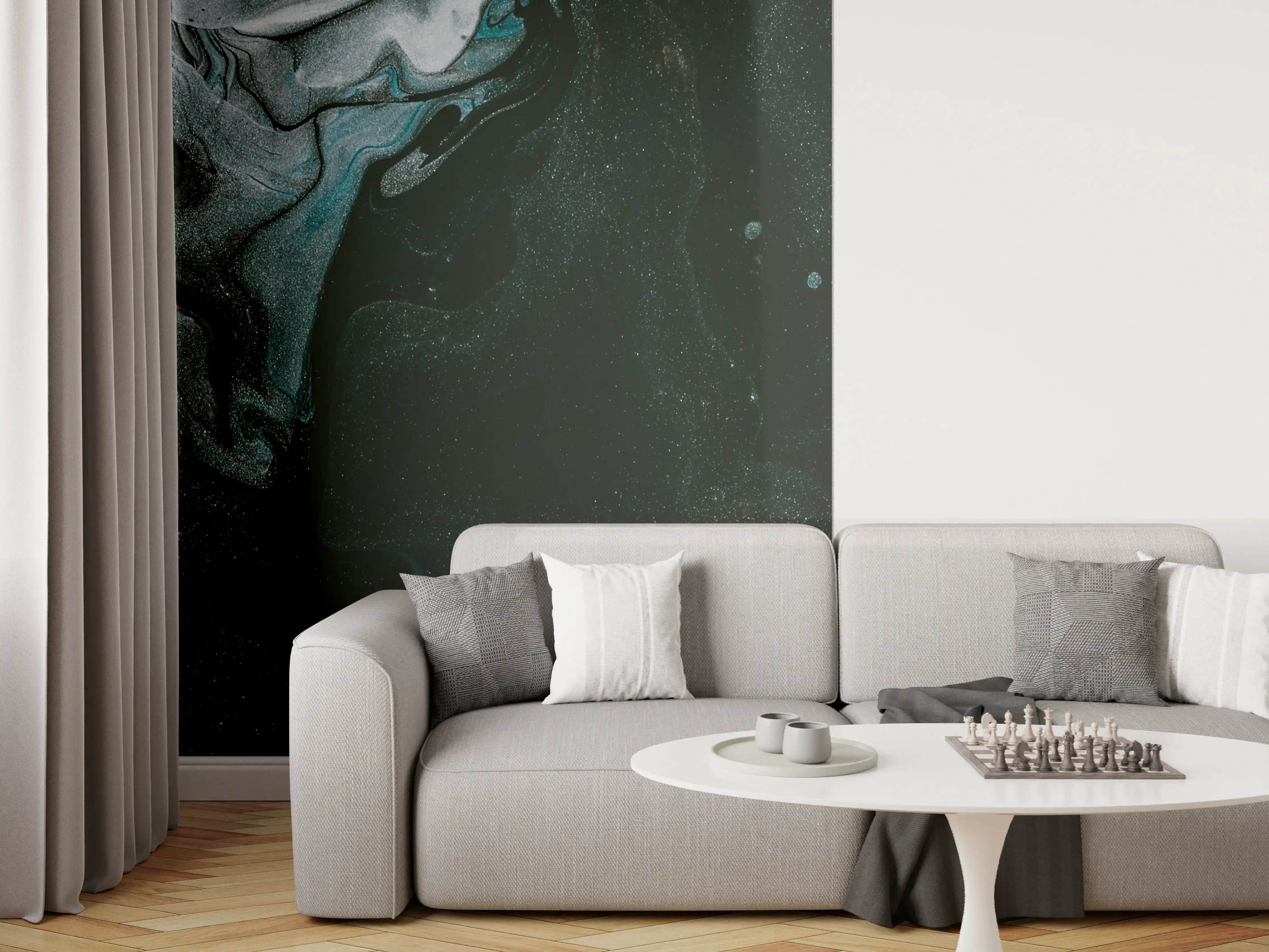 Wandverkleidung Wohnzimmer - Schwarze und graue Fluid-Art-Textur