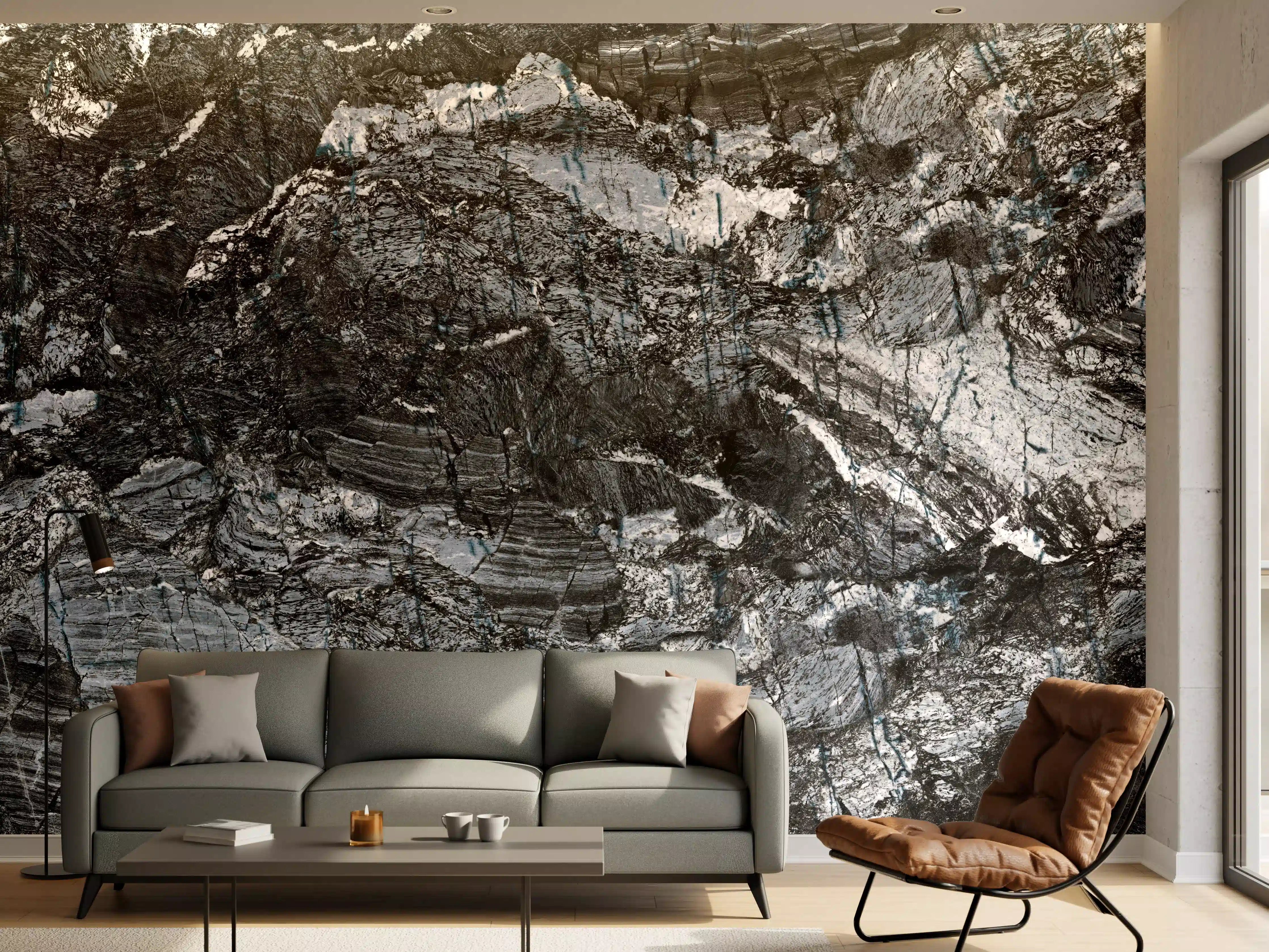 Wandverkleidung Wohnzimmer - Schwarzer Marmor - Natur