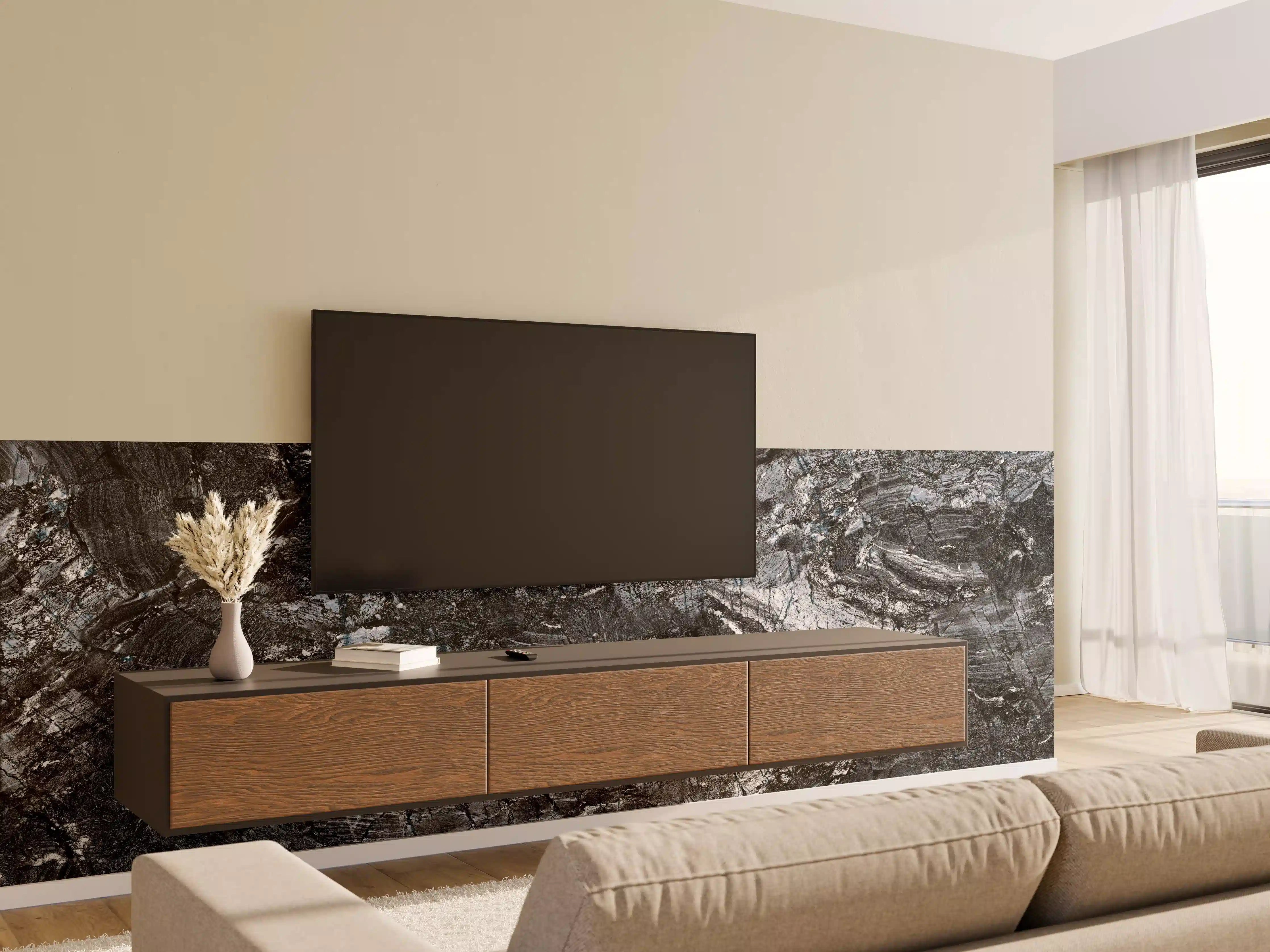 Wandverkleidung Wohnzimmer - Schwarzer Marmor - Natur