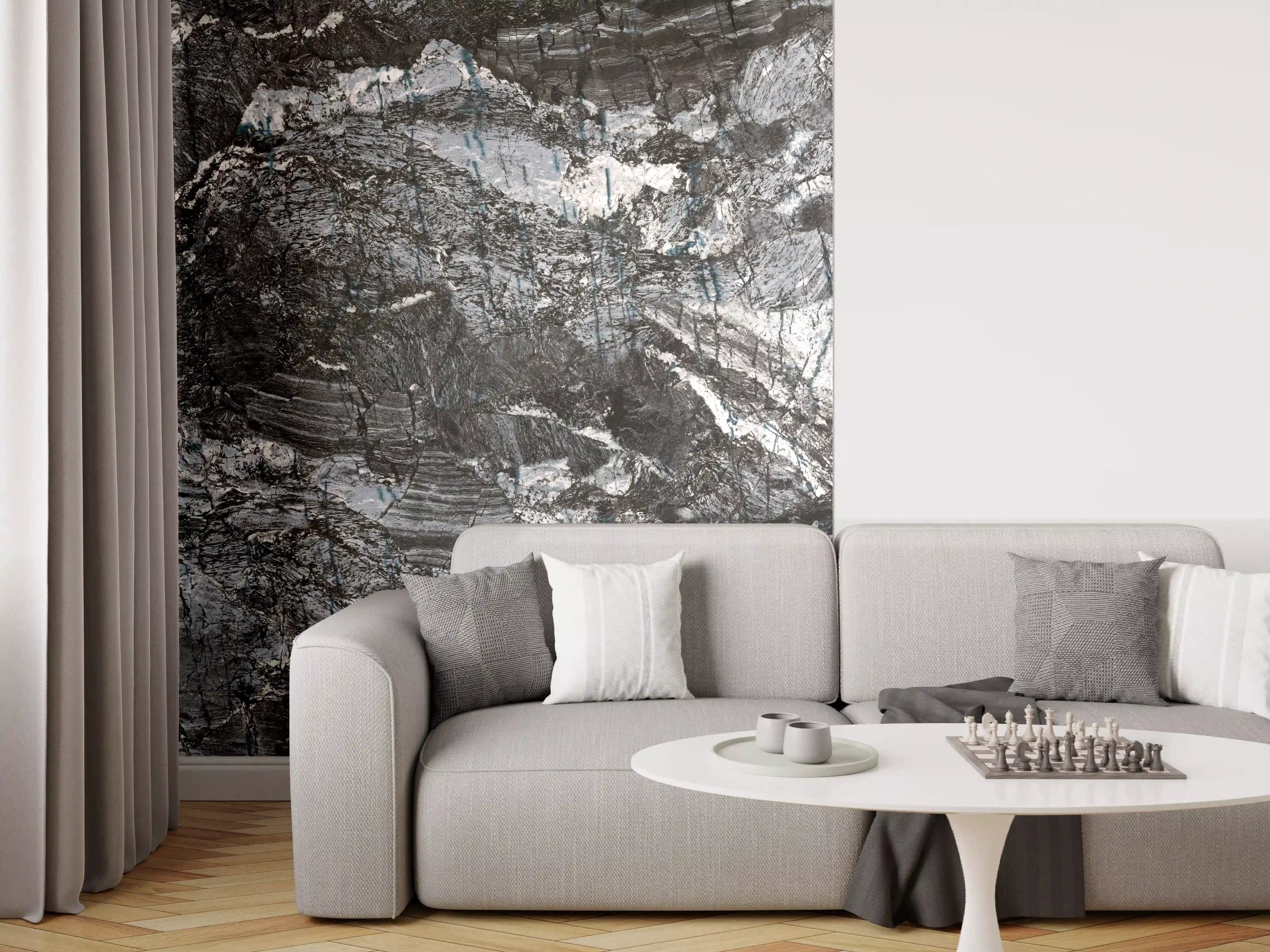 Wandverkleidung Wohnzimmer - Schwarzer Marmor - Natur