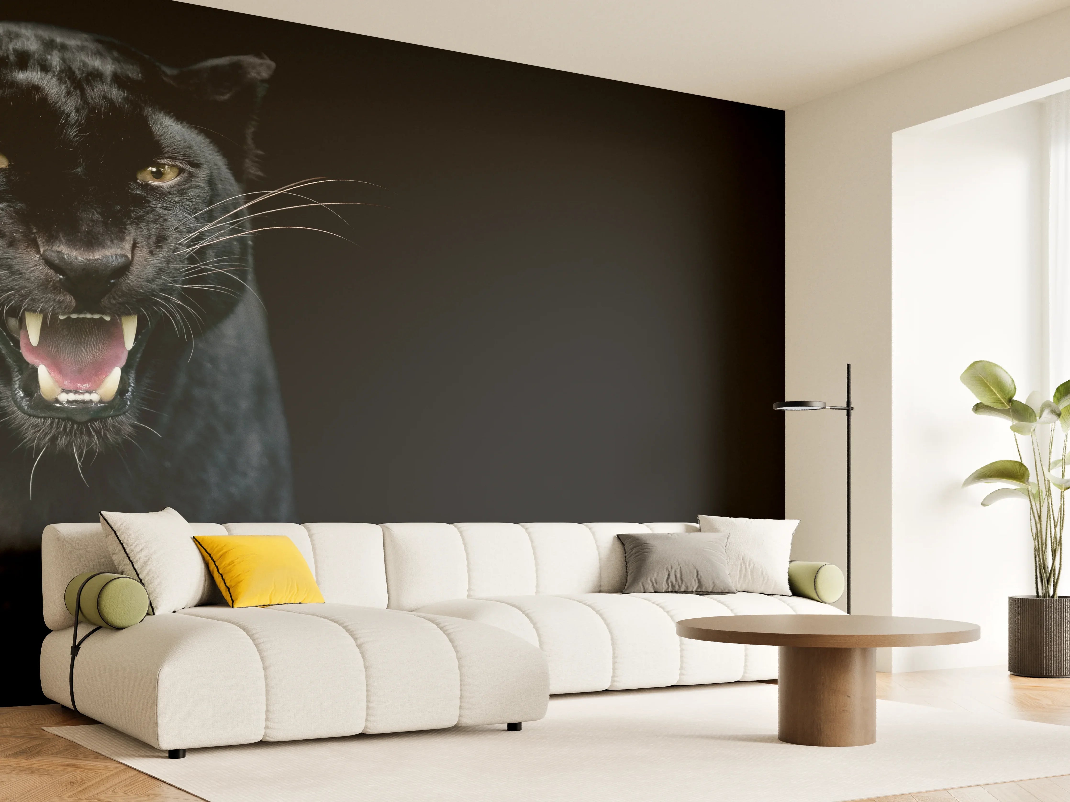 Wandverkleidung Wohnzimmer - Schwarzer Panther auf schwarzem Hintergrund