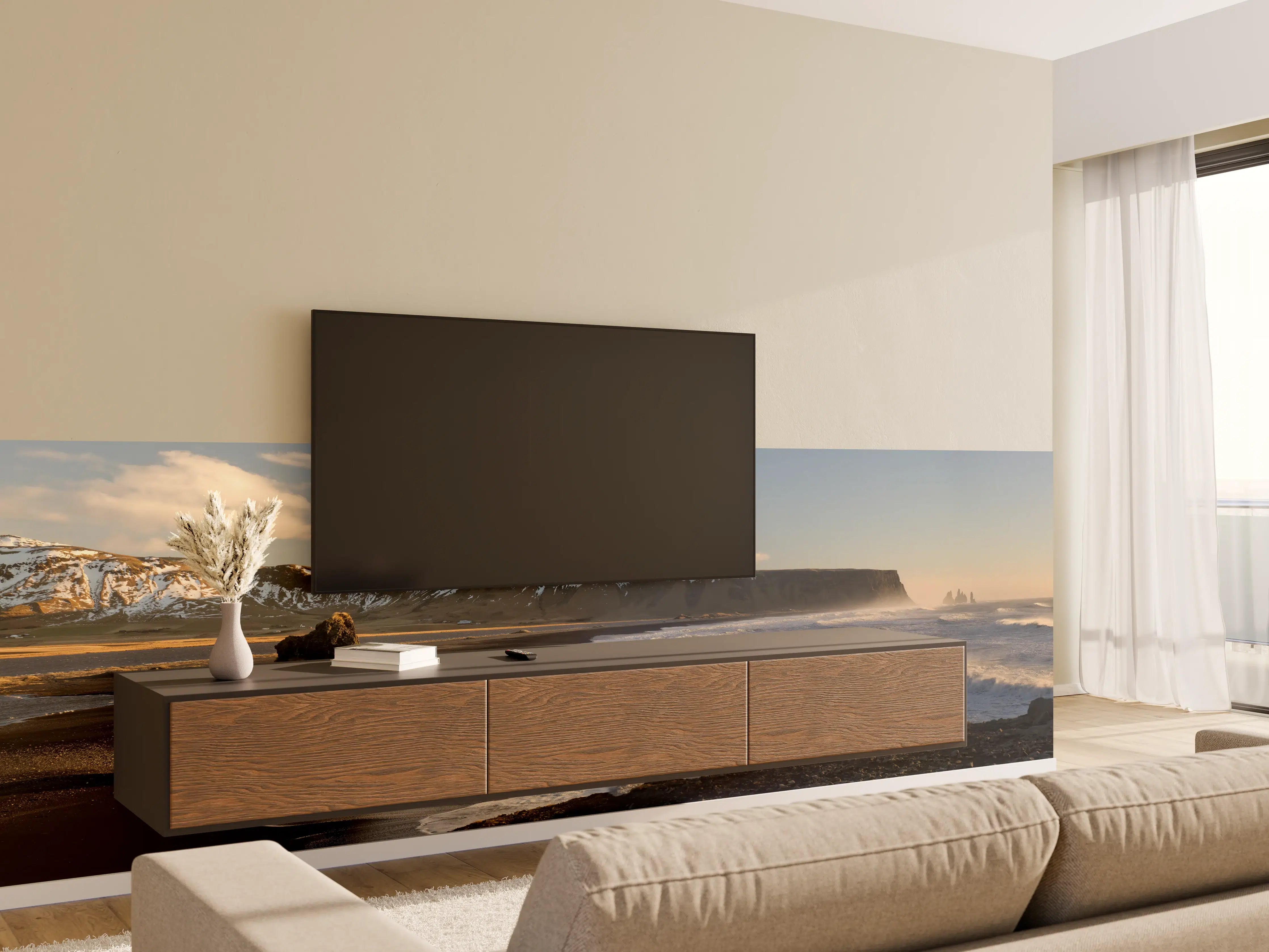Wandverkleidung Wohnzimmer - Schwarzer Strand von Dyrholaey