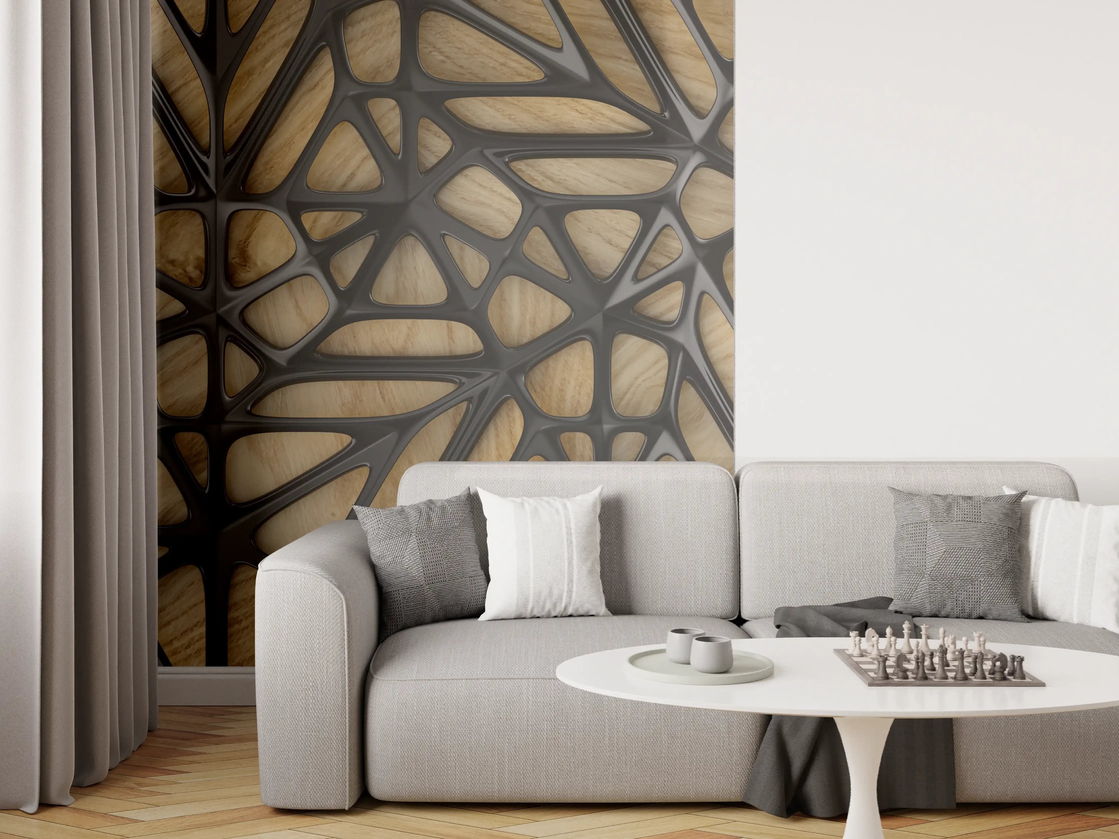 Wandverkleidung Wohnzimmer - Schwarzes Gitter Muster