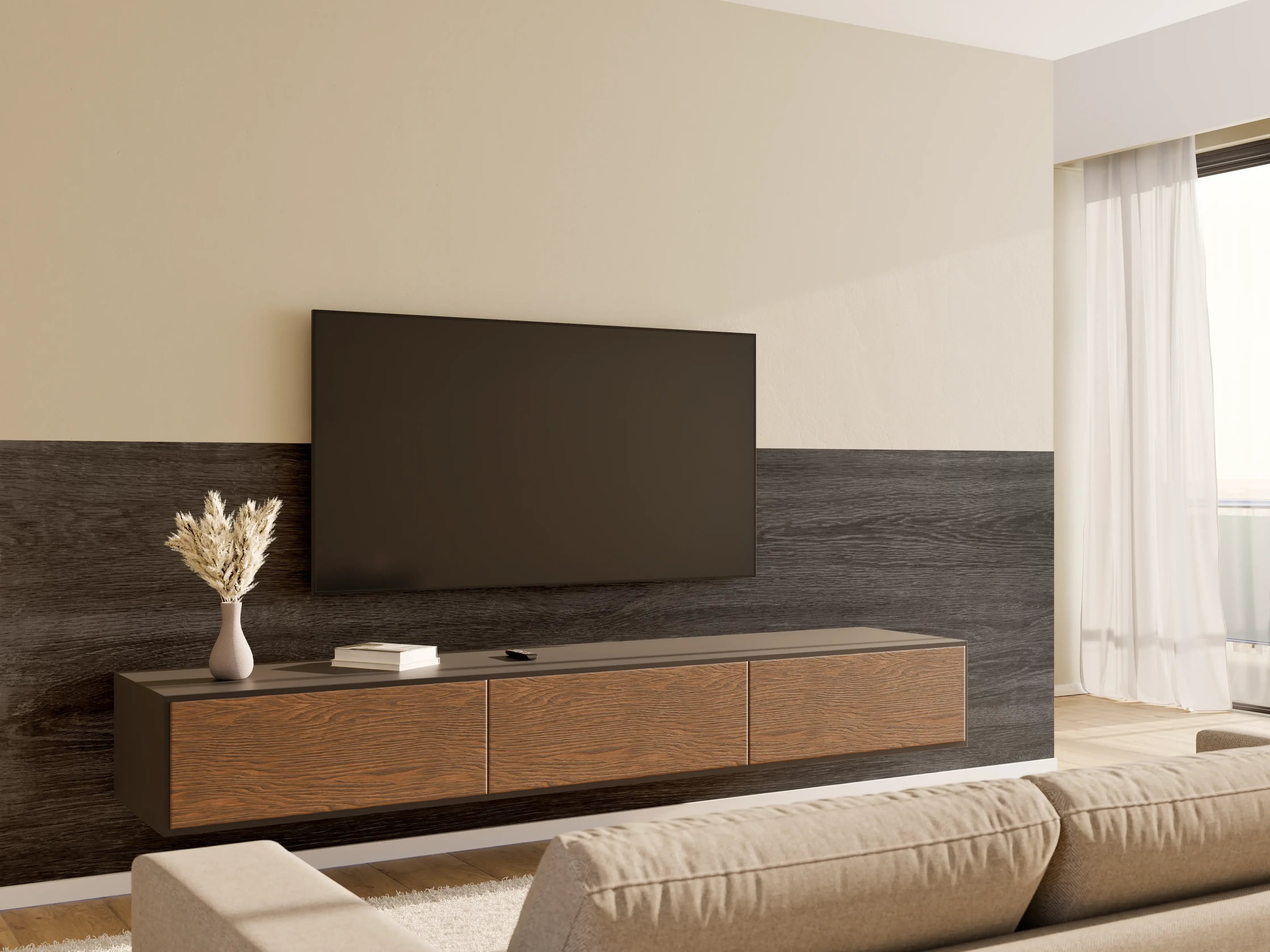 Wandverkleidung Wohnzimmer - Schwarzes Holz Hintergrund
