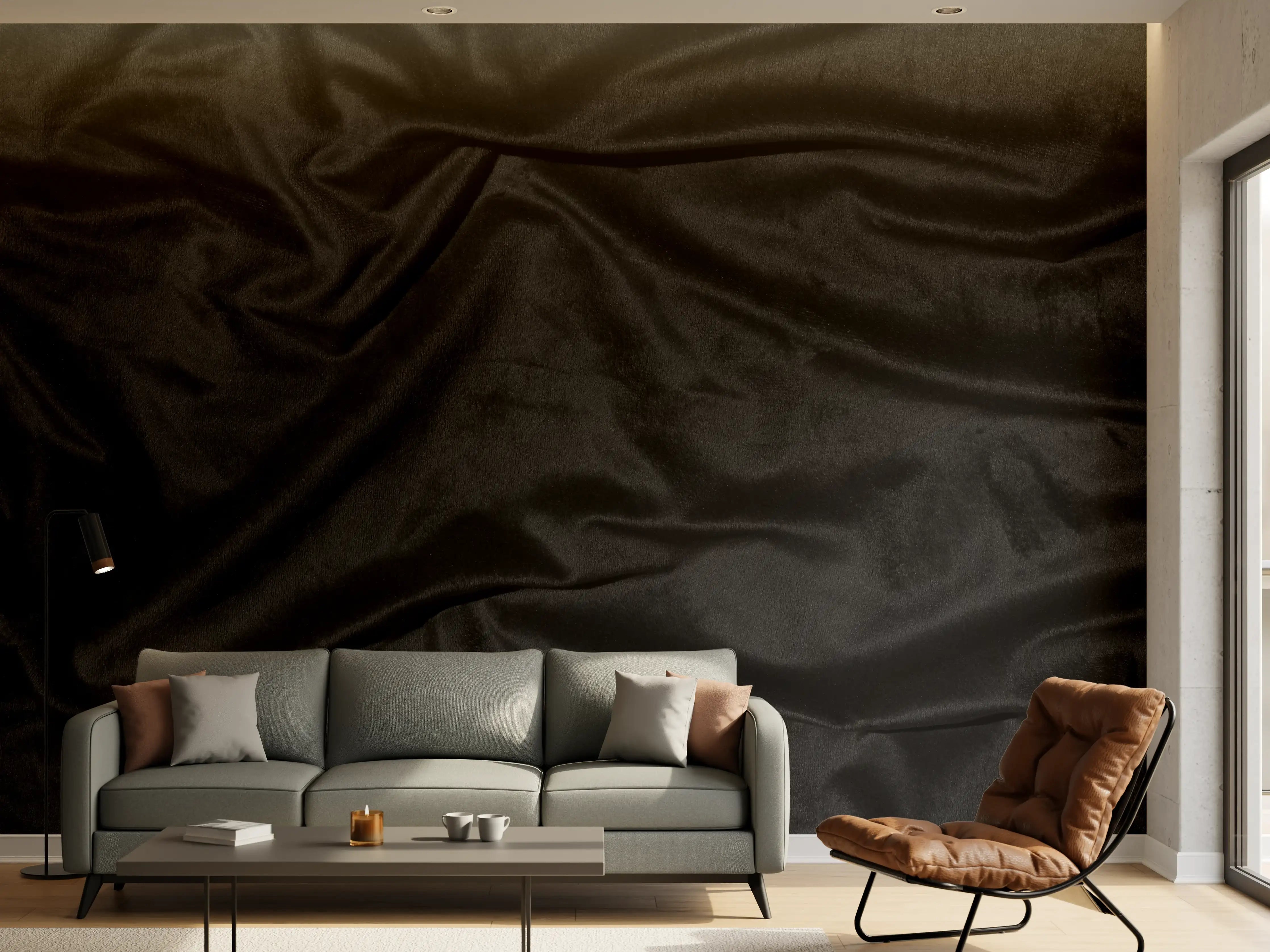Wandverkleidung Wohnzimmer - Schwarzes Satin Seiden Tuch