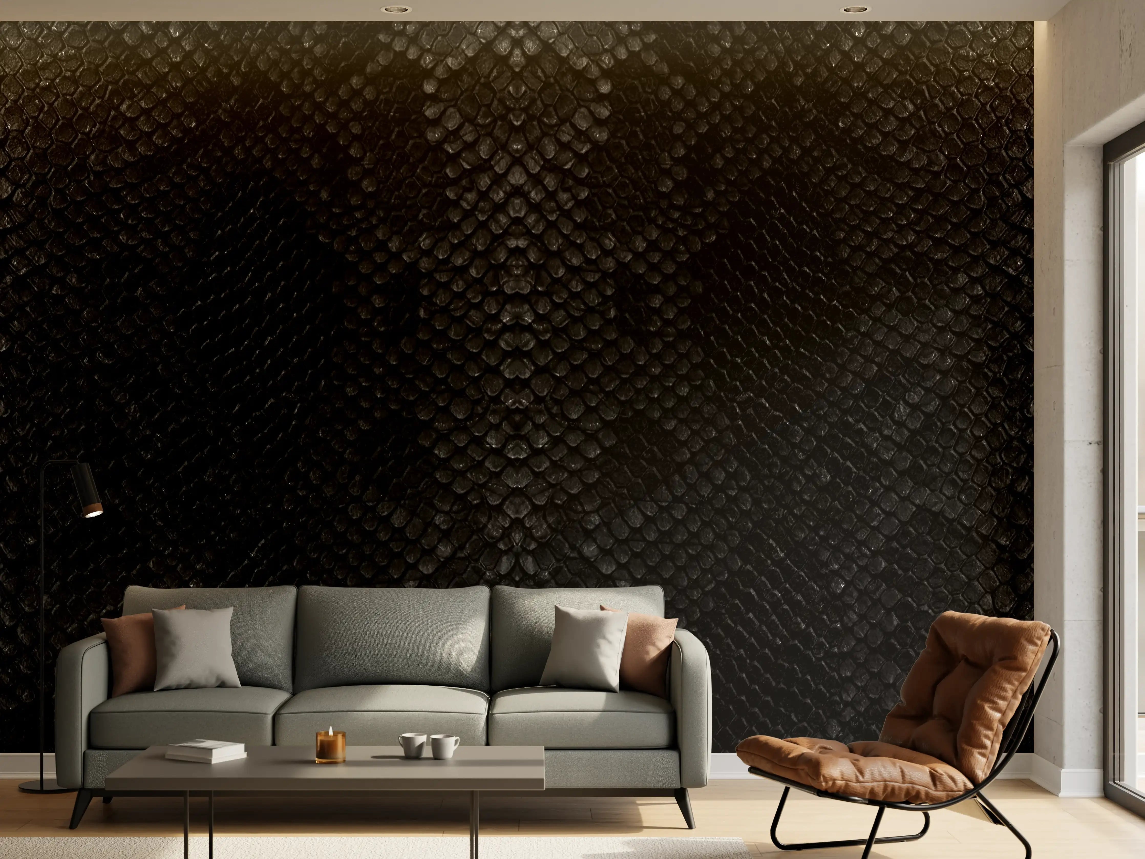 Wandverkleidung Wohnzimmer - Schwarzes Schlangenhautmuster