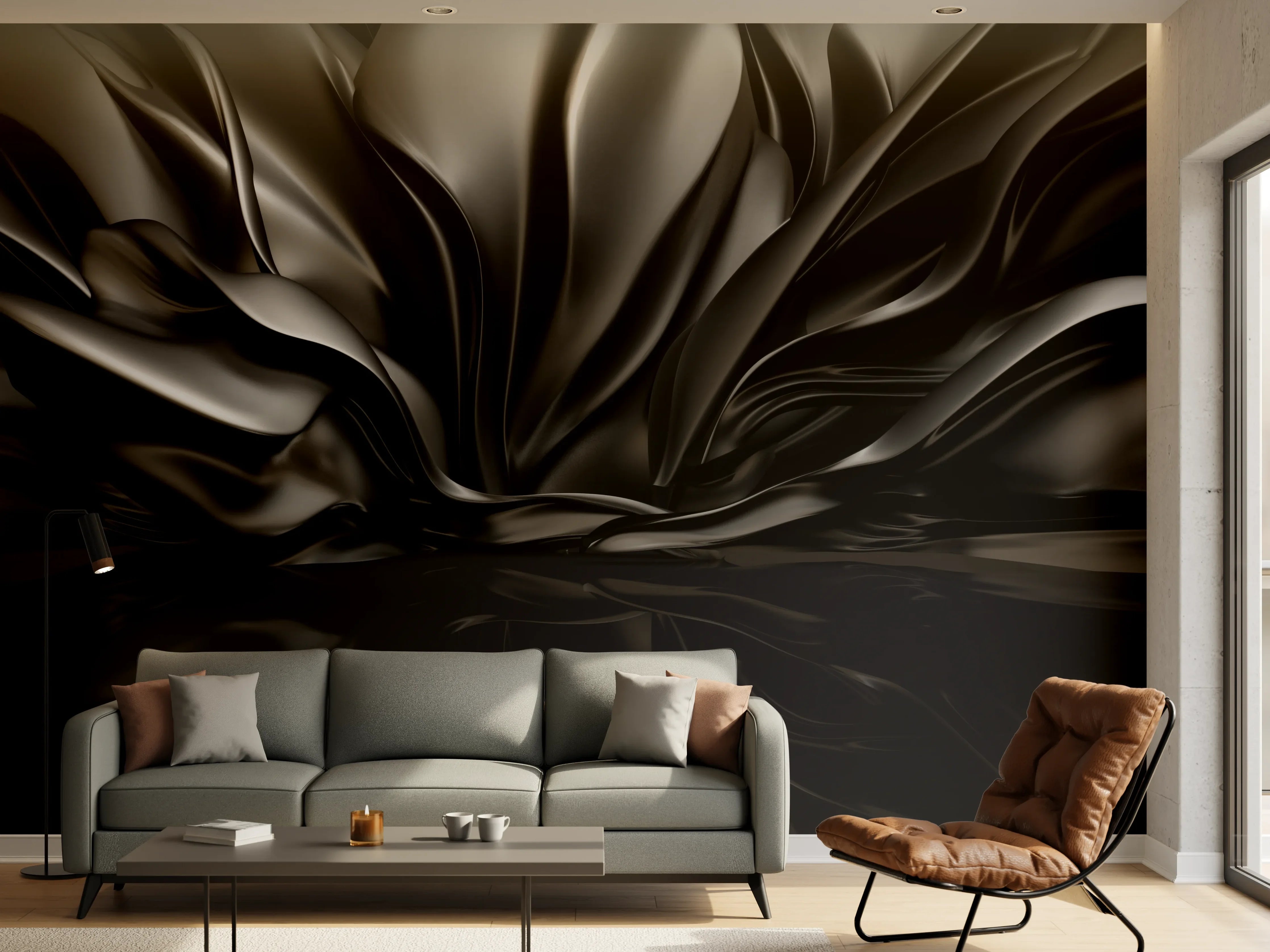 Wandverkleidung Wohnzimmer - Schwarzes, elegantes Stoffmuster