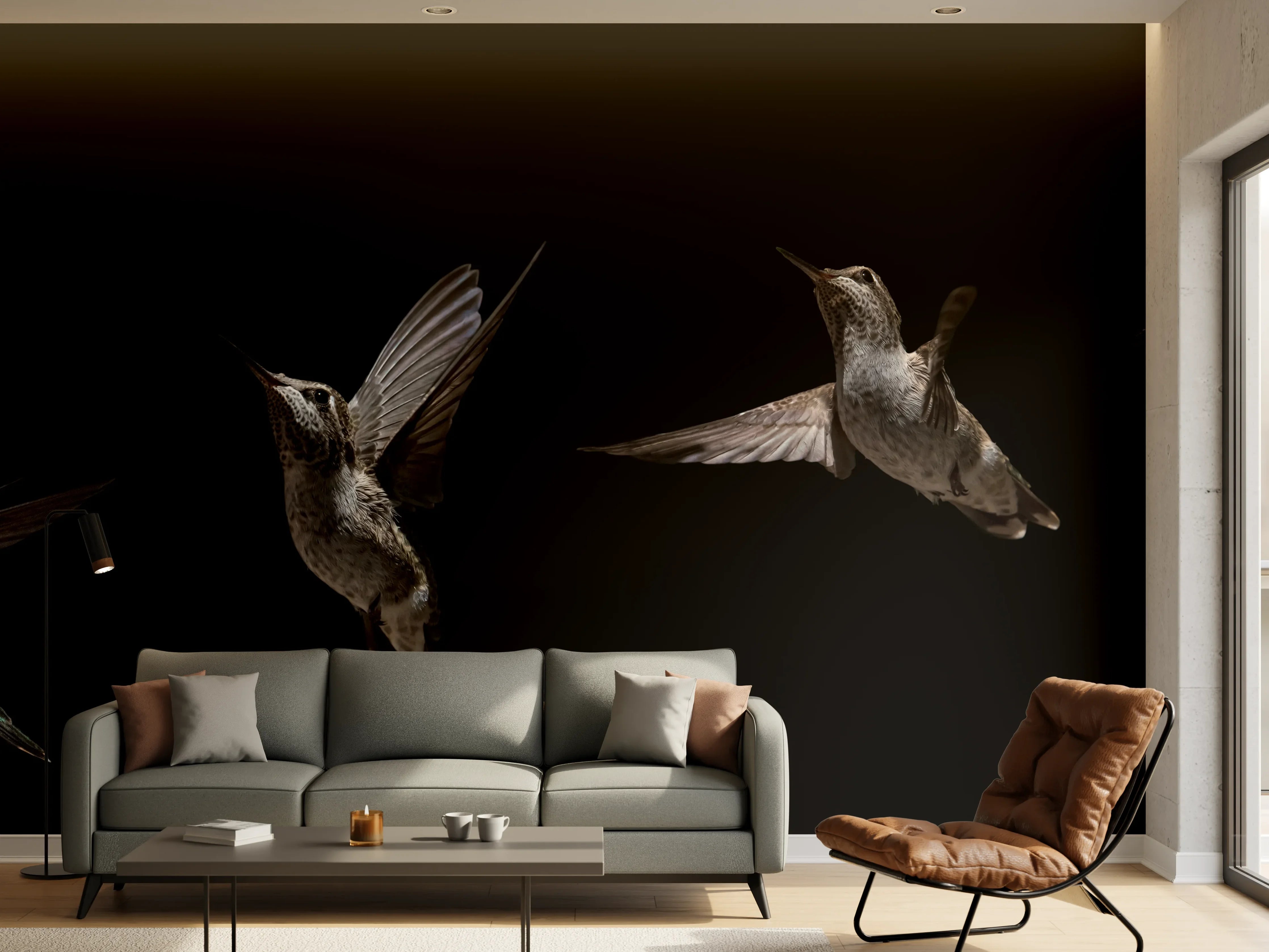 Wandverkleidung Wohnzimmer - Schwarzkinnkolibri Vogel mit Schwarzem Hintergrund