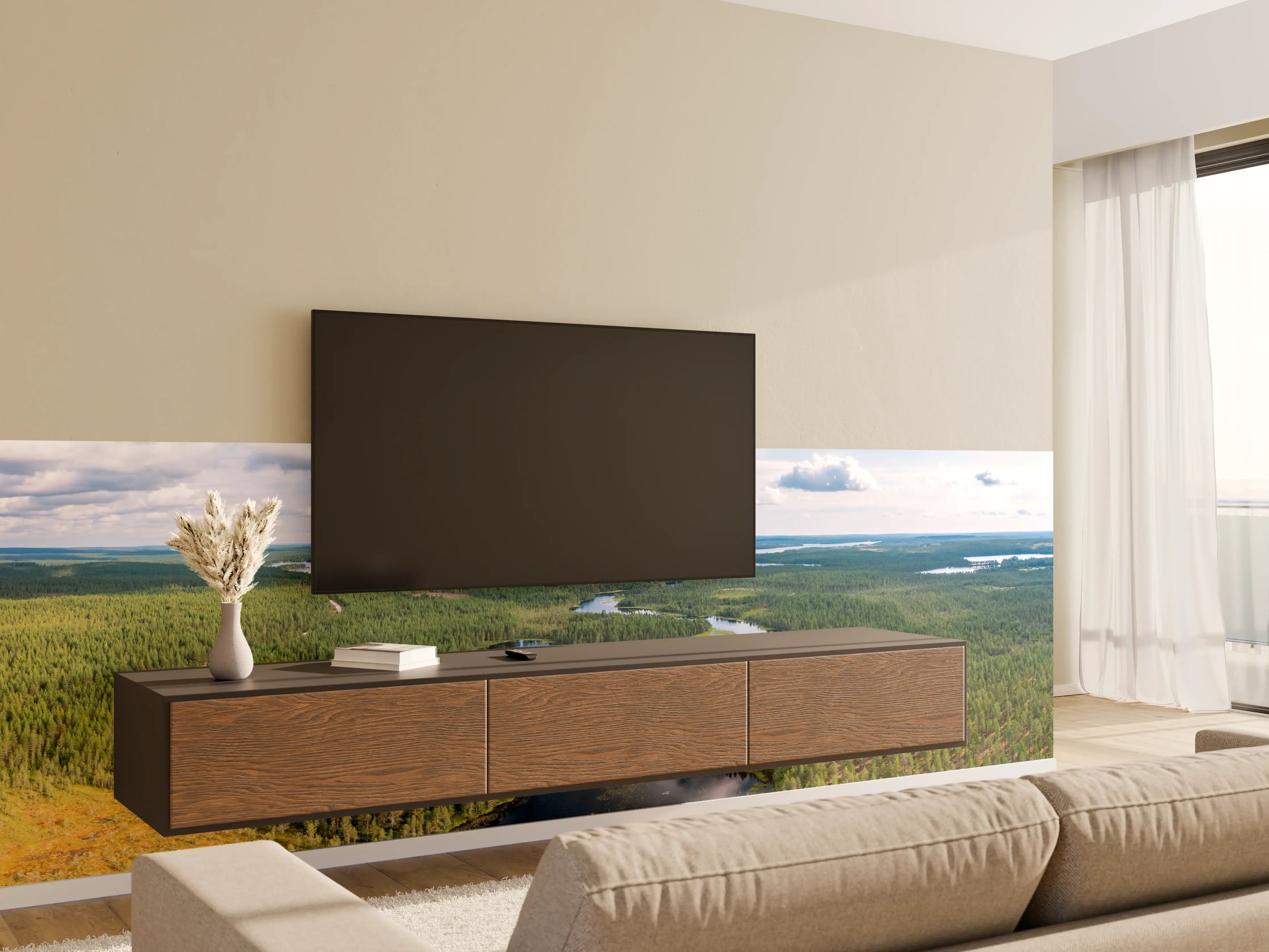 Wandverkleidung Wohnzimmer - Schwedische Seenlandschaft Luftaufnahme