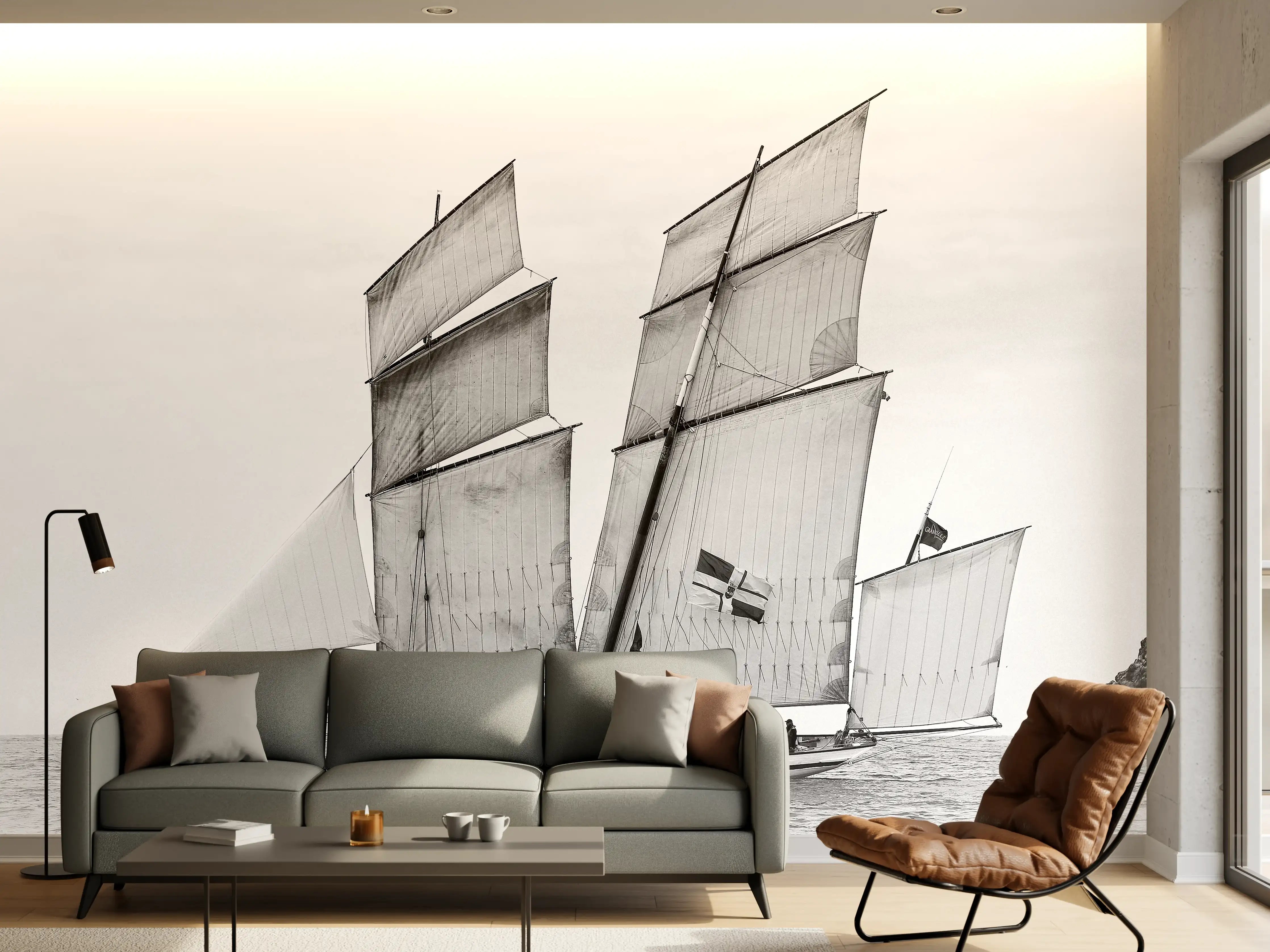 Wandverkleidung Wohnzimmer - Segelboot auf dem Meer