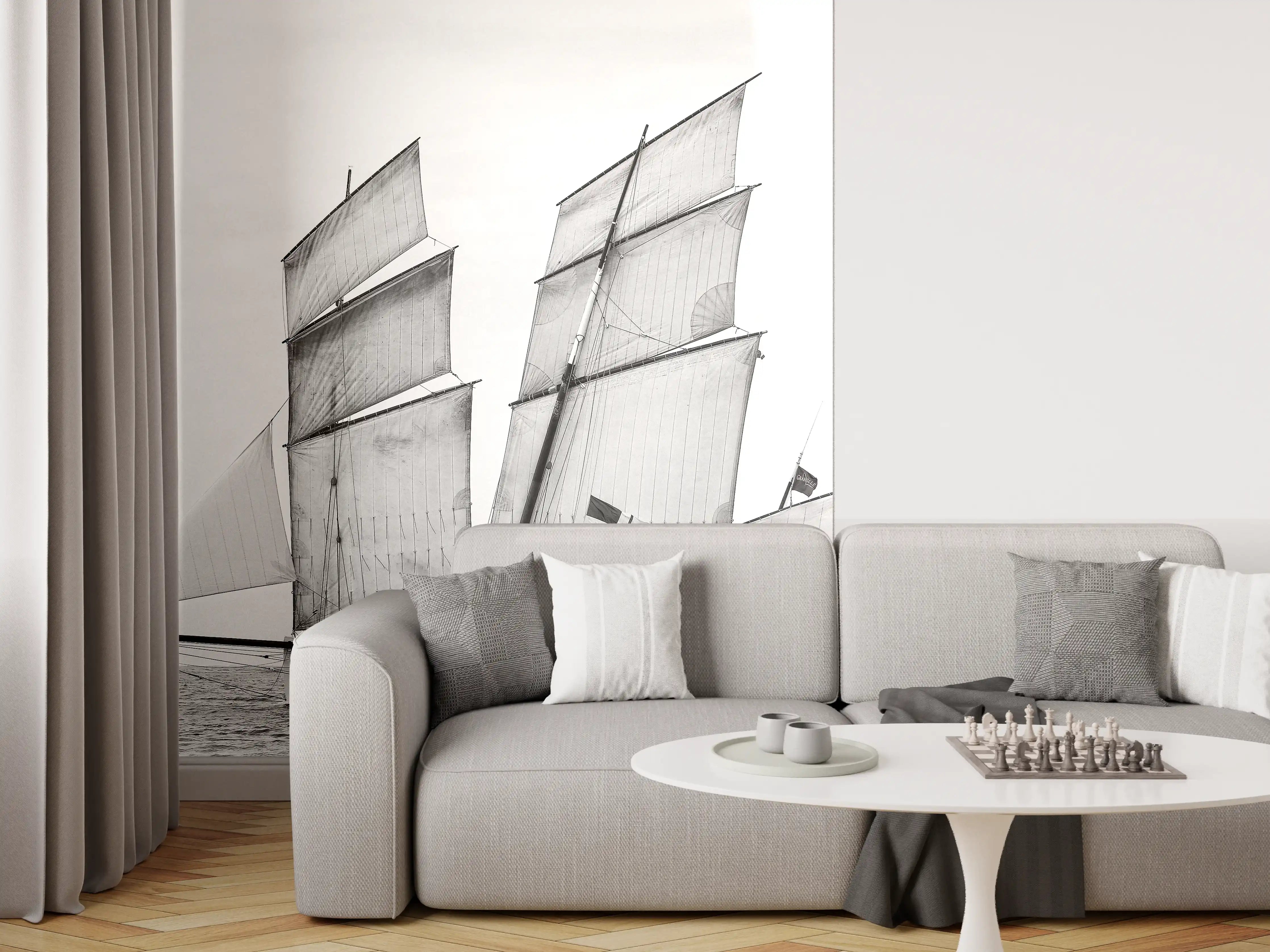 Wandverkleidung Wohnzimmer - Segelboot auf dem Meer