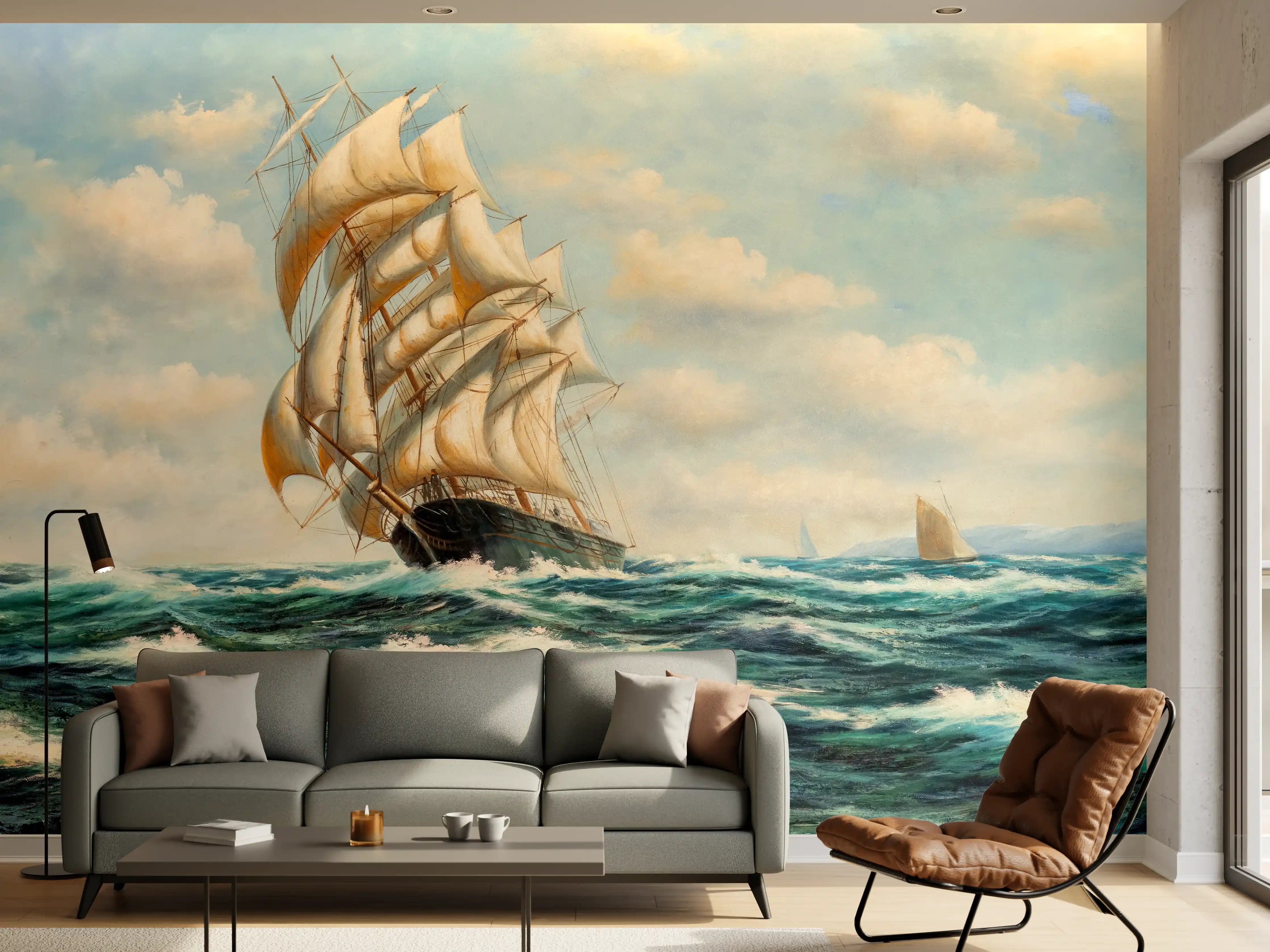 Wandverkleidung Wohnzimmer - Segelschiff auf rauer See
