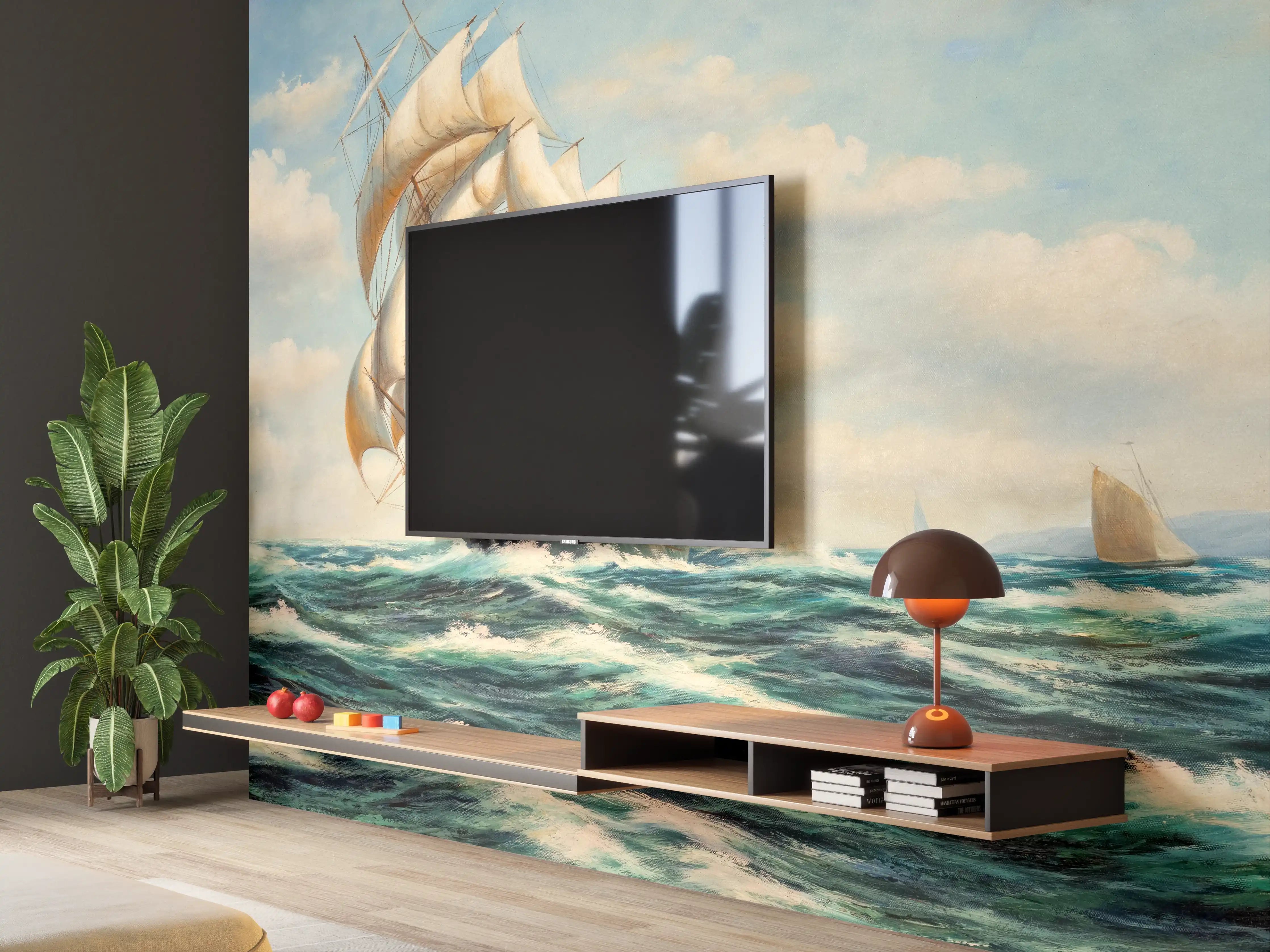 Wandverkleidung Wohnzimmer - Segelschiff auf rauer See