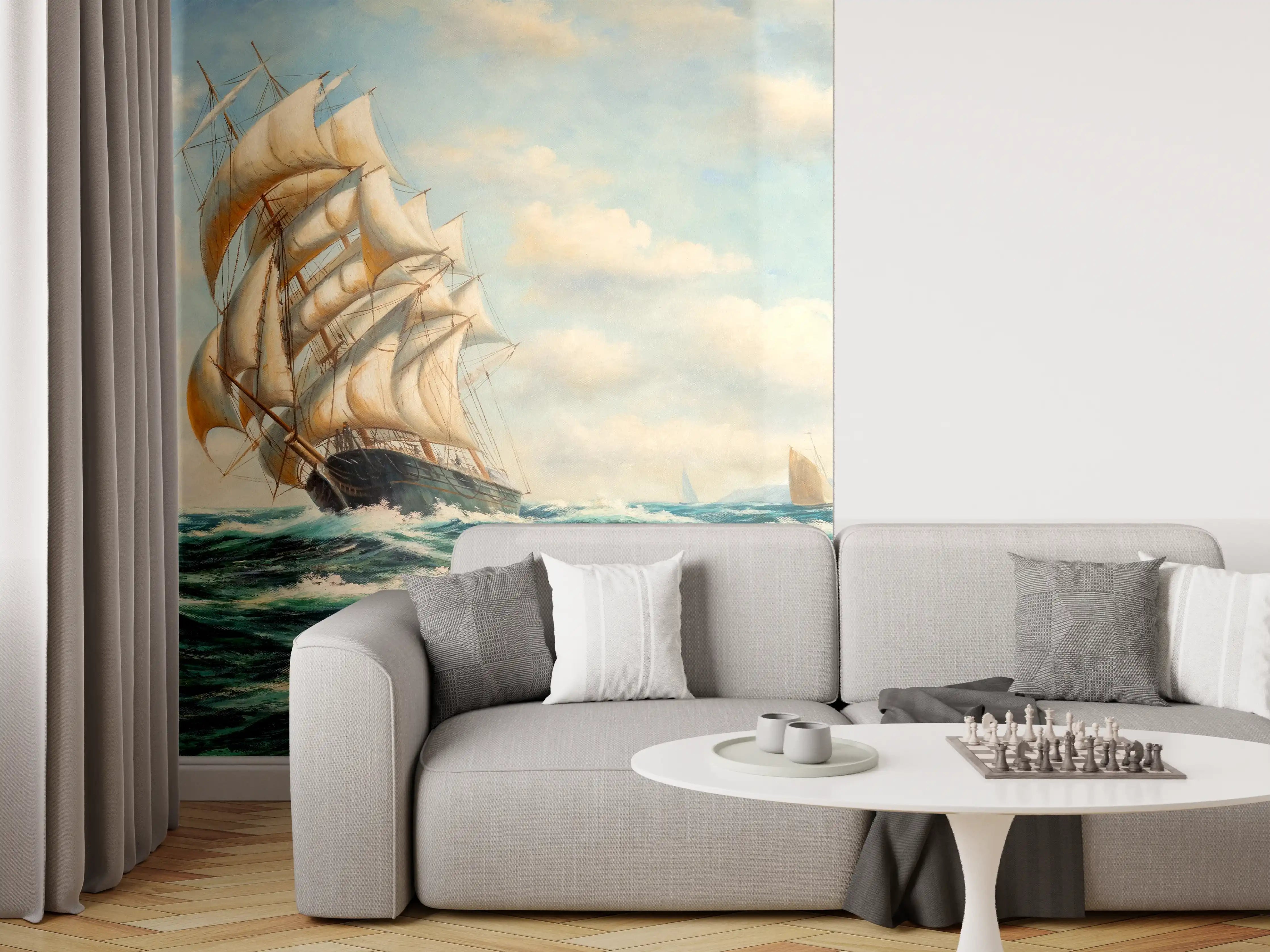 Wandverkleidung Wohnzimmer - Segelschiff auf rauer See