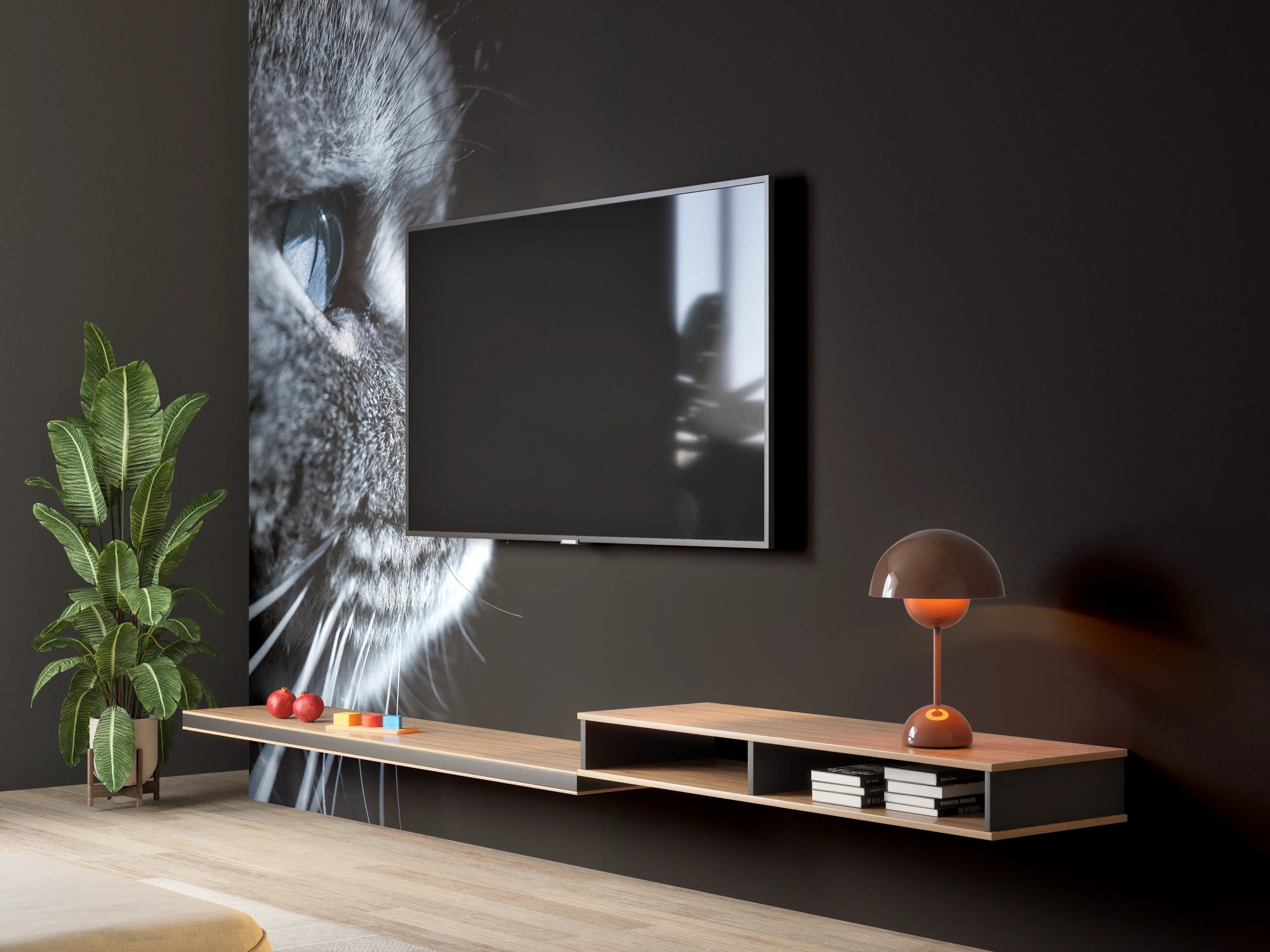 Wandverkleidung Wohnzimmer - Seitliches Katzen-Portrait