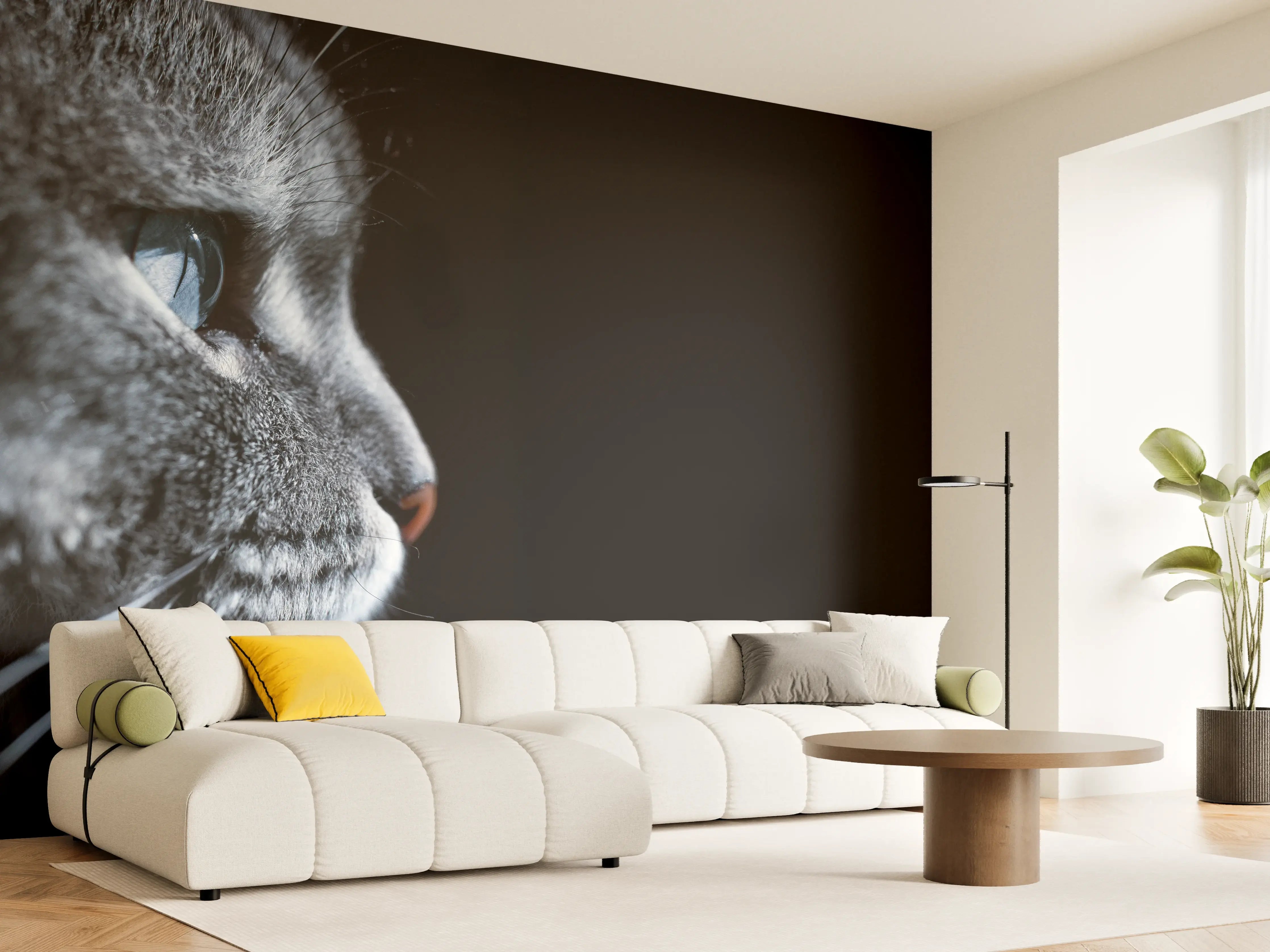 Wandverkleidung Wohnzimmer - Seitliches Katzen-Portrait