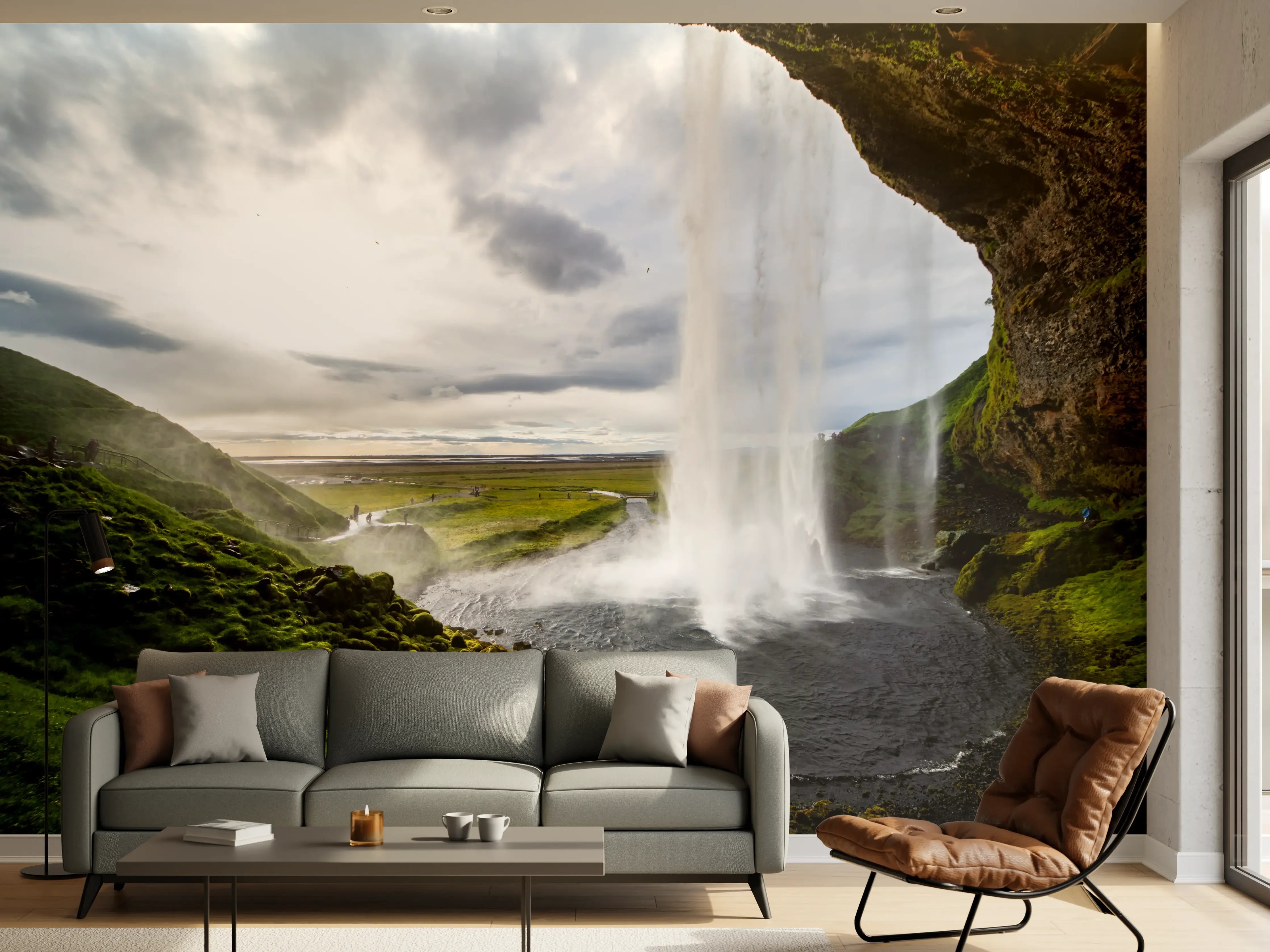 Wandverkleidung Wohnzimmer - Seljalandsfoss Wasserfall