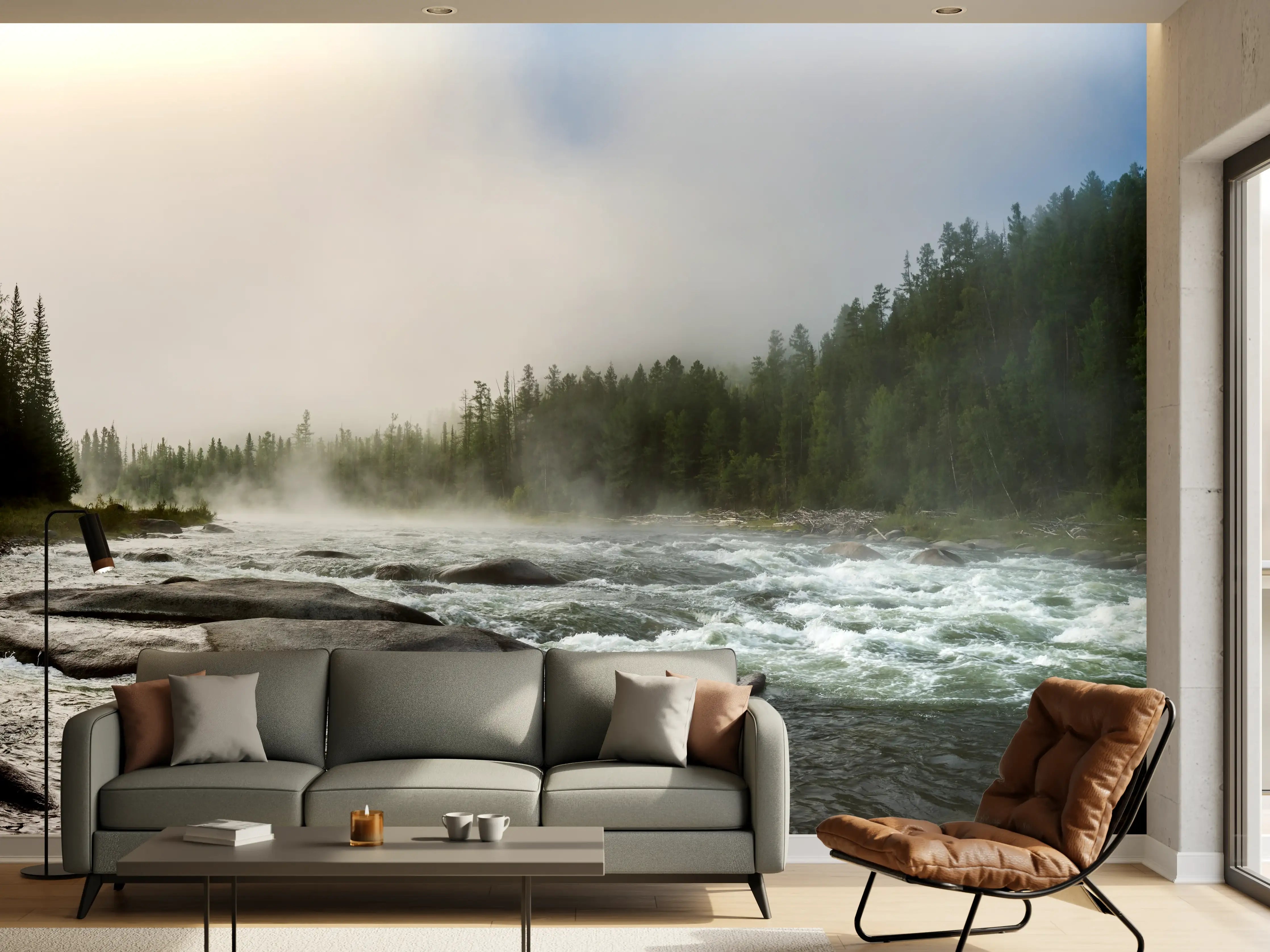 Wandverkleidung Wohnzimmer - Sibirischer Fluss Balyiktyig