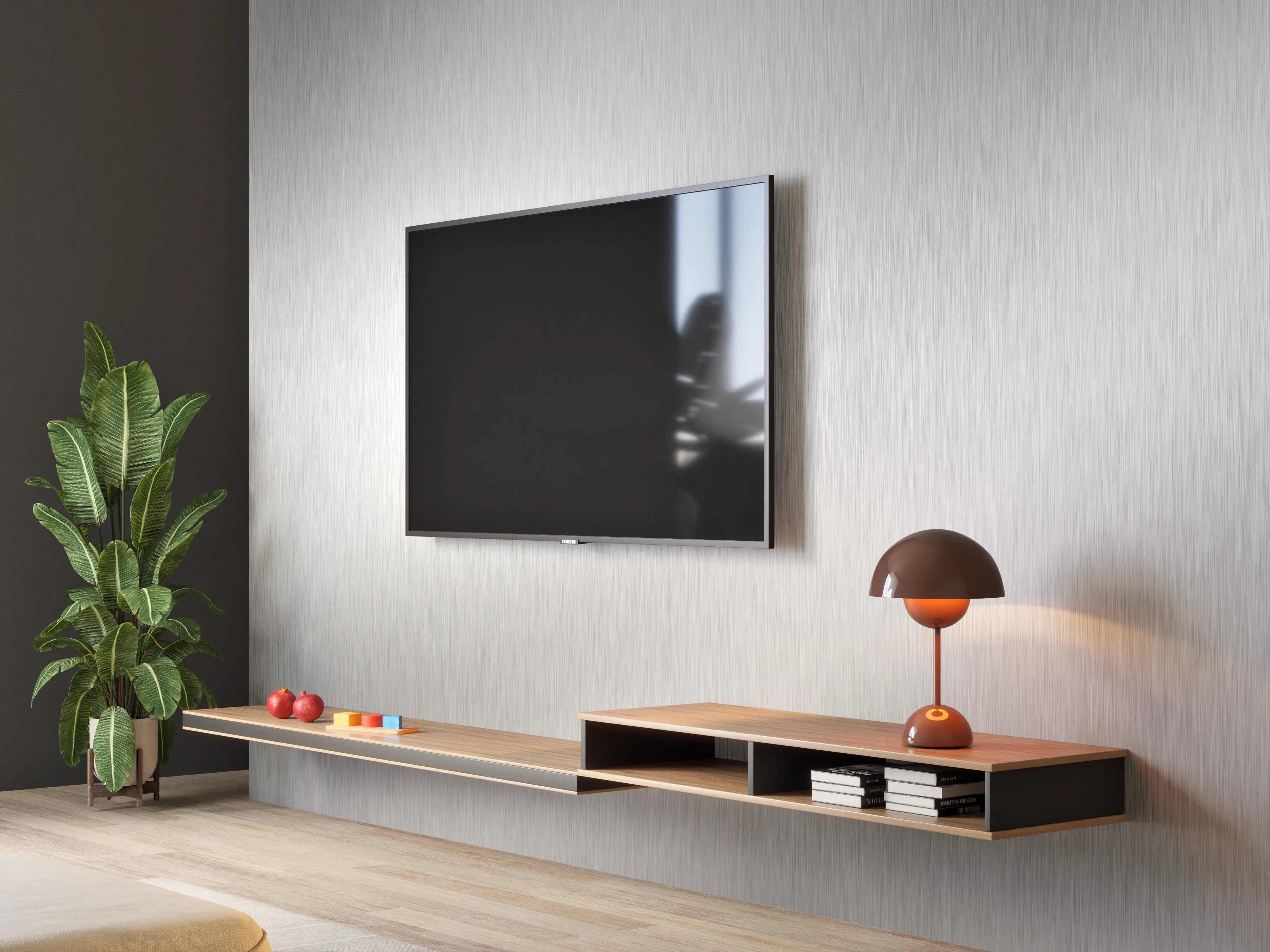 Wandverkleidung Wohnzimmer - Silberne Metallfläche mit diagonalen Linien