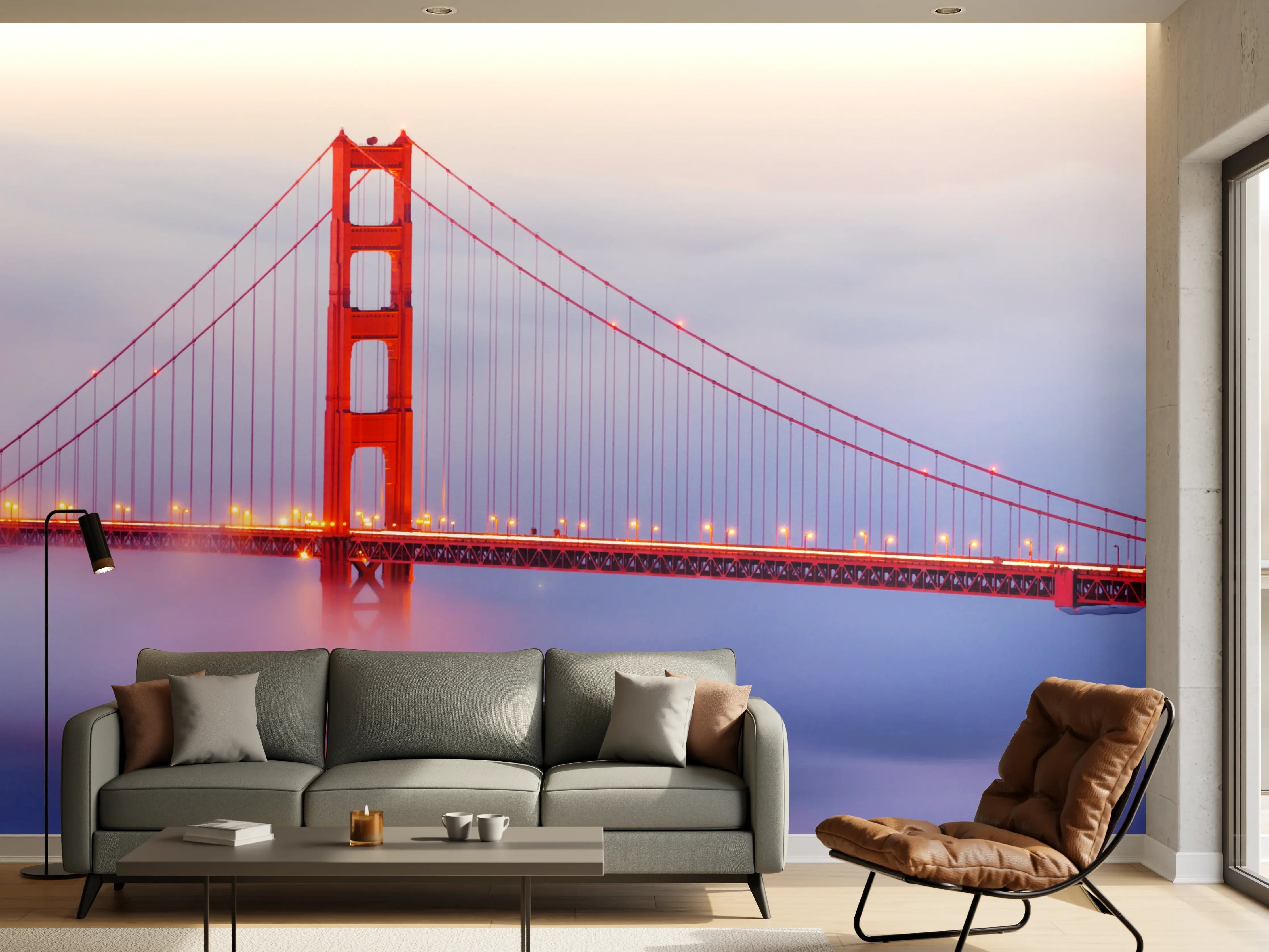 Wandverkleidung Wohnzimmer - Silberne Nebel über der Golden Gate
