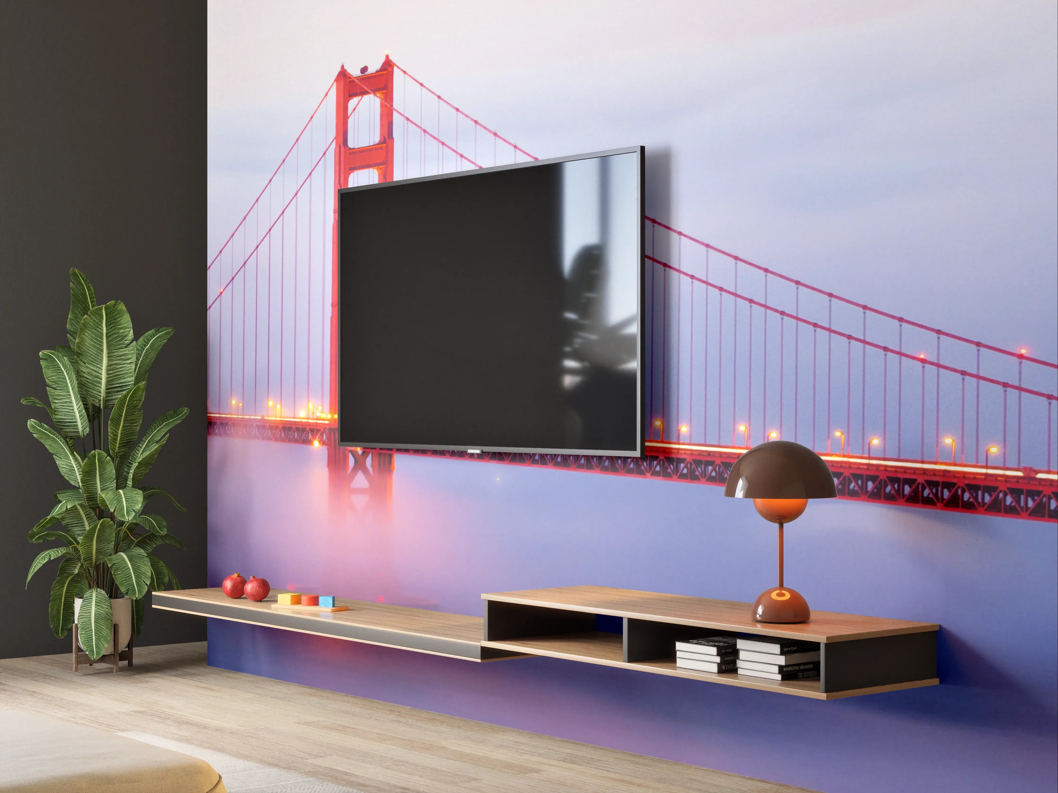 Wandverkleidung Wohnzimmer - Silberne Nebel über der Golden Gate