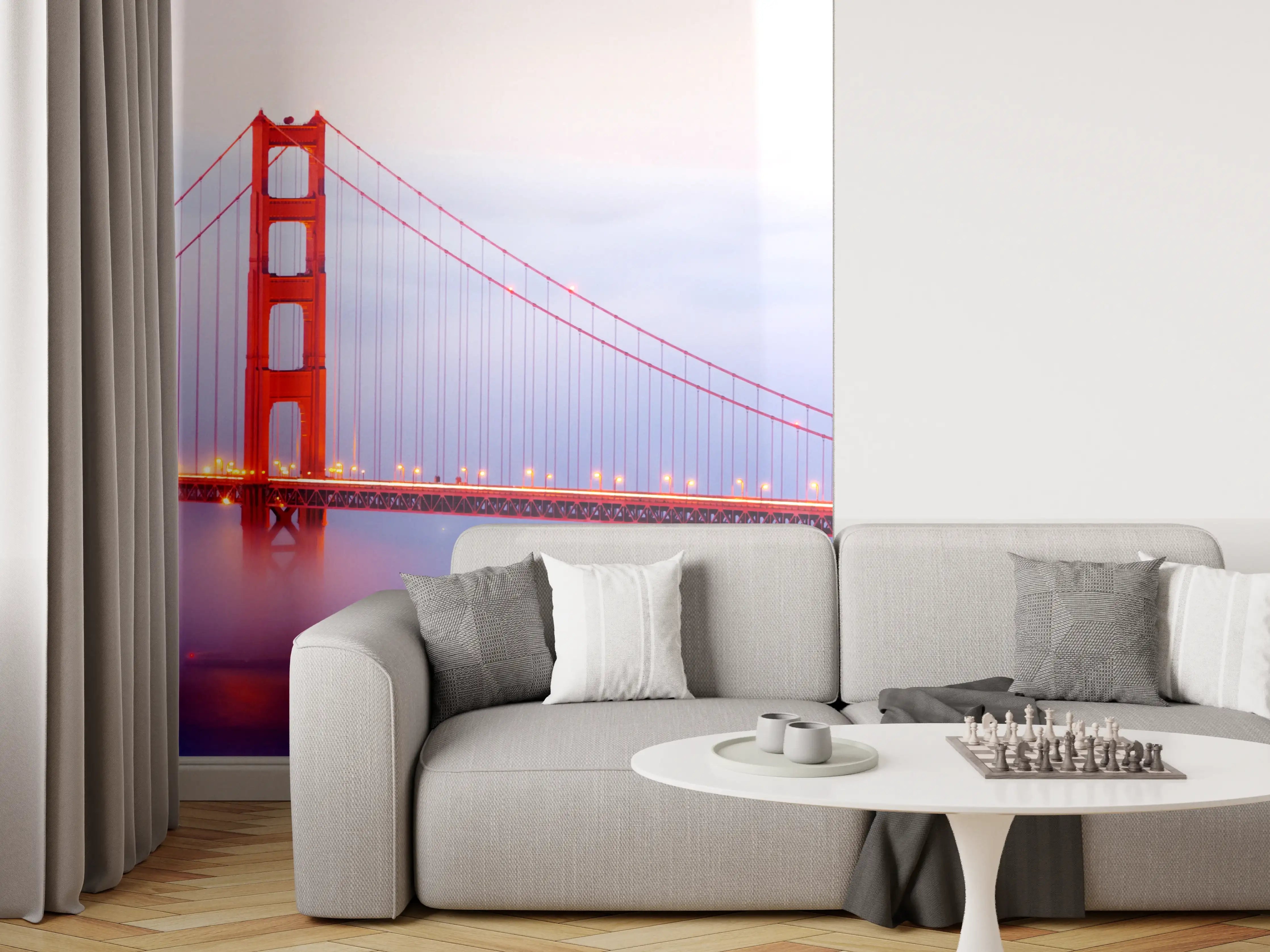 Wandverkleidung Wohnzimmer - Silberne Nebel über der Golden Gate
