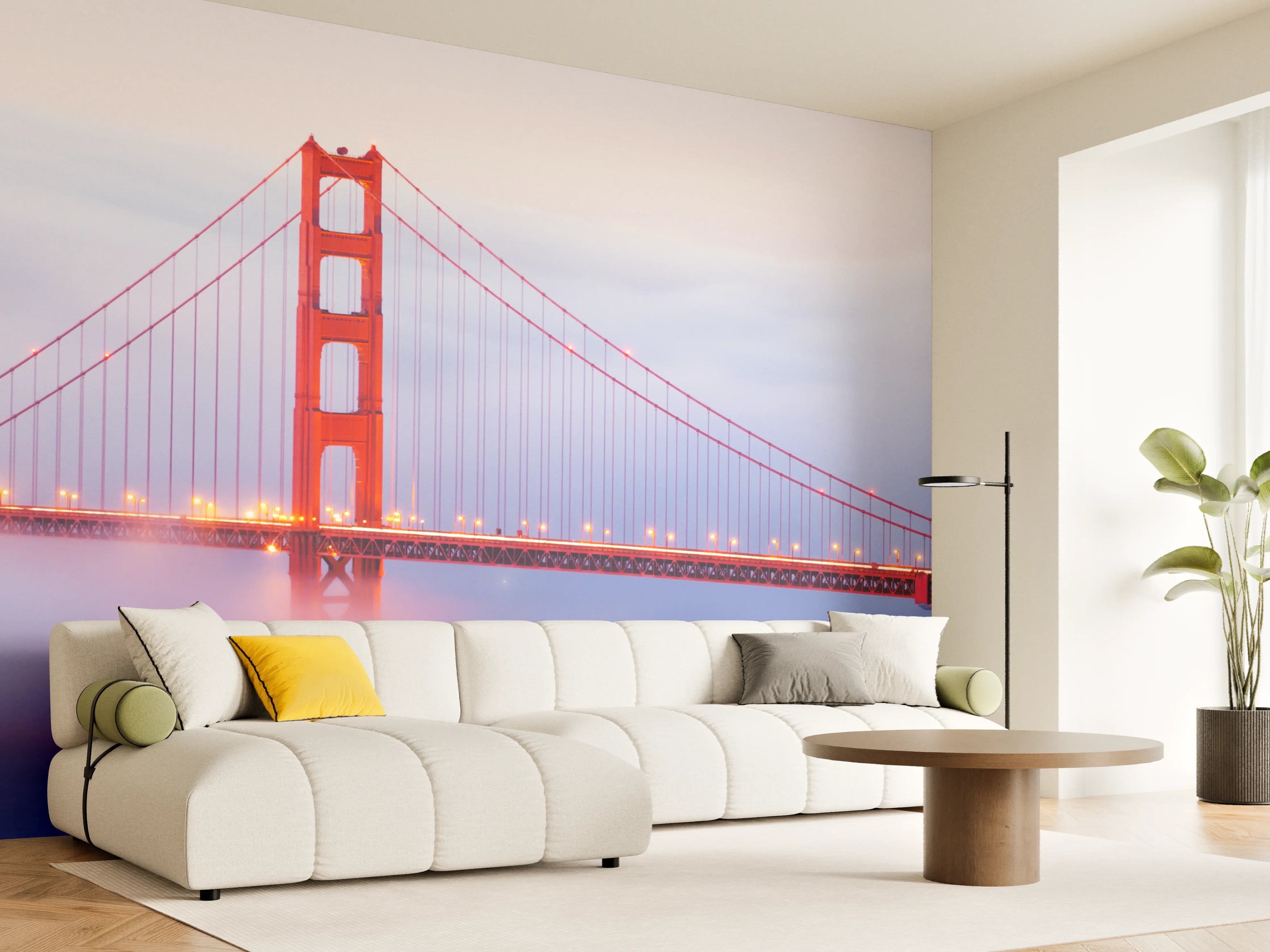 Wandverkleidung Wohnzimmer - Silberne Nebel über der Golden Gate