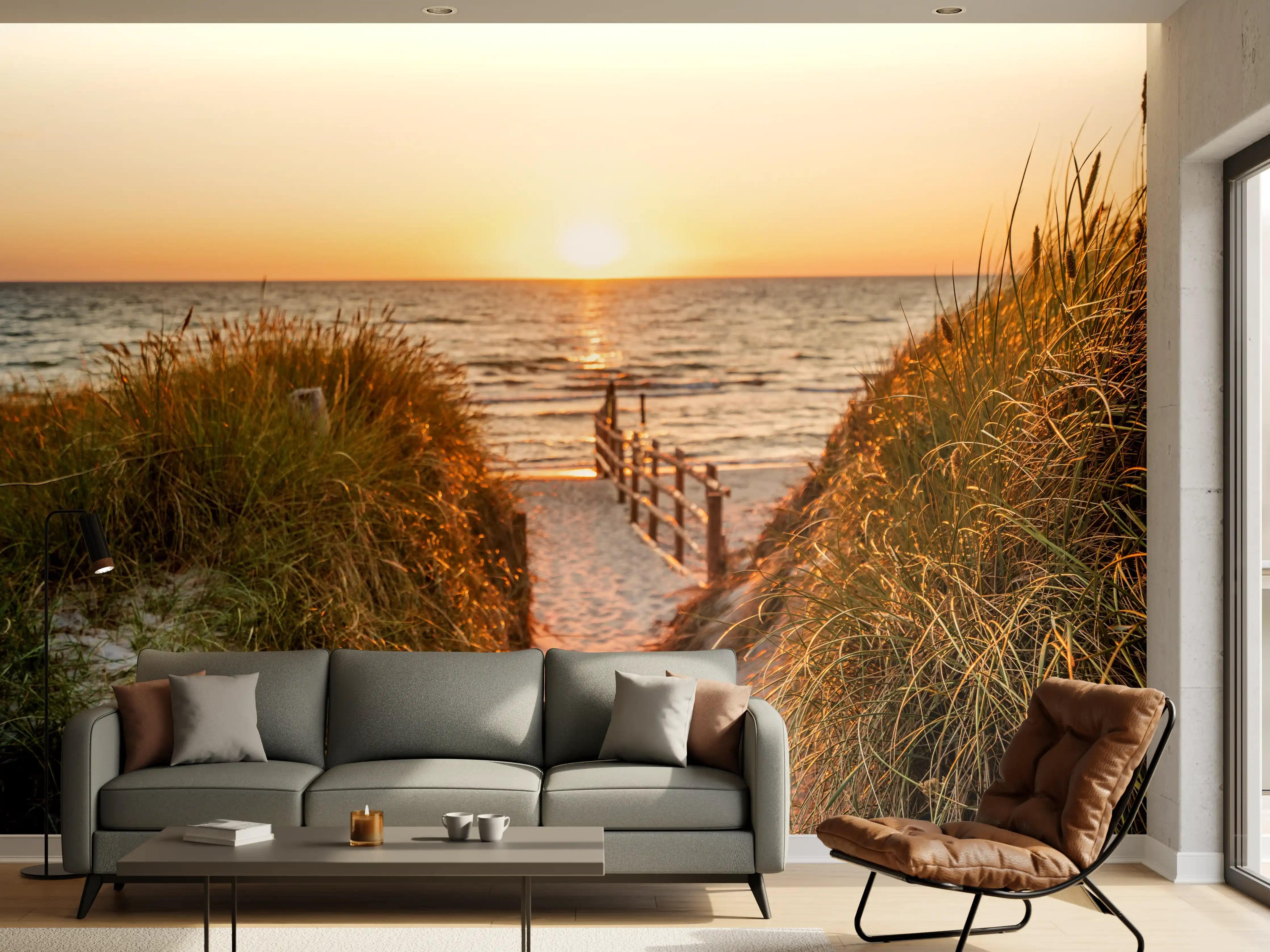 Wandverkleidung Wohnzimmer - Silberner Horizont bei Dämmerung