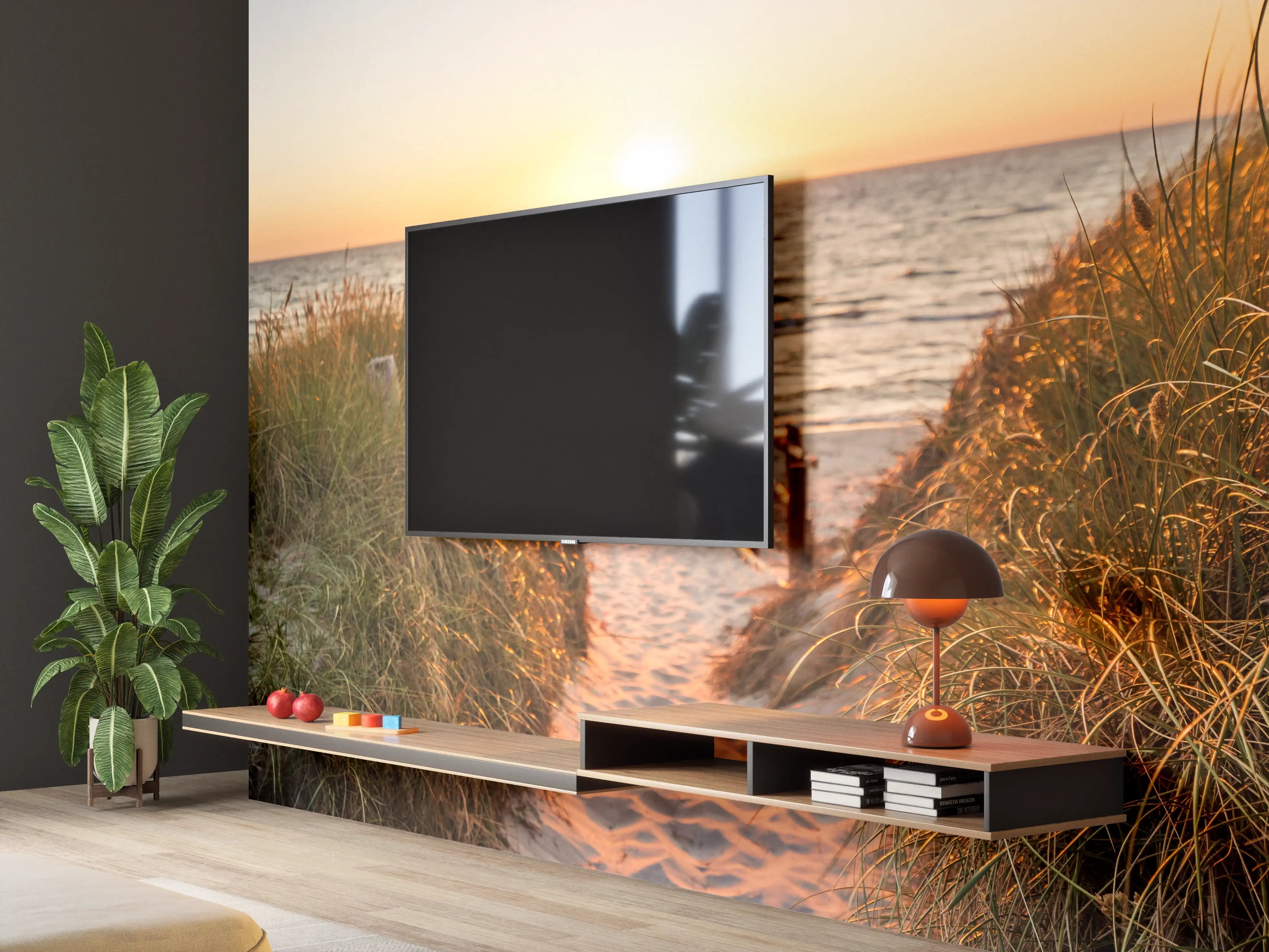 Wandverkleidung Wohnzimmer - Silberner Horizont bei Dämmerung