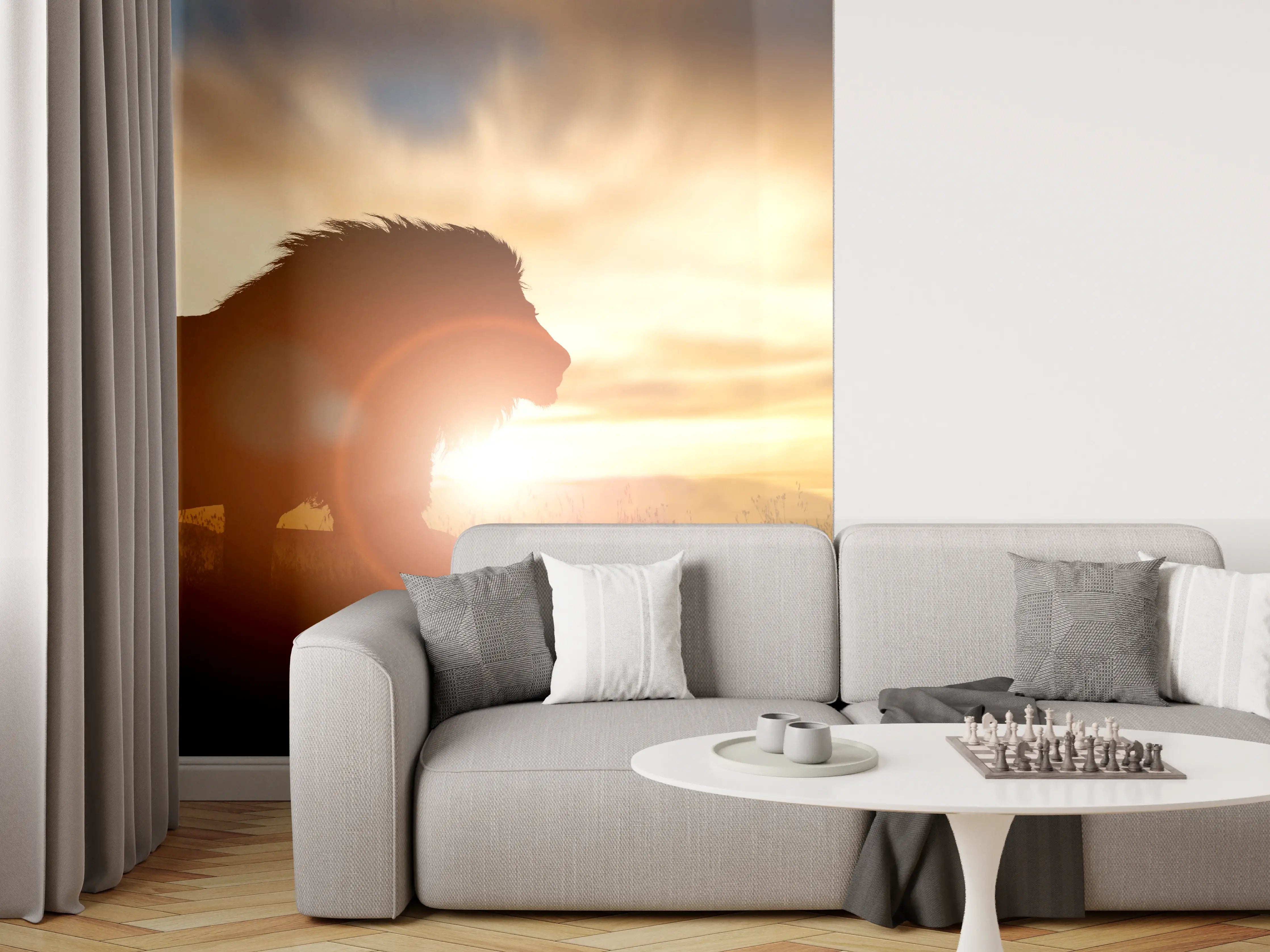 Wandverkleidung Wohnzimmer - Silhouette eines großen erwachsenen Löwen in Afrika
