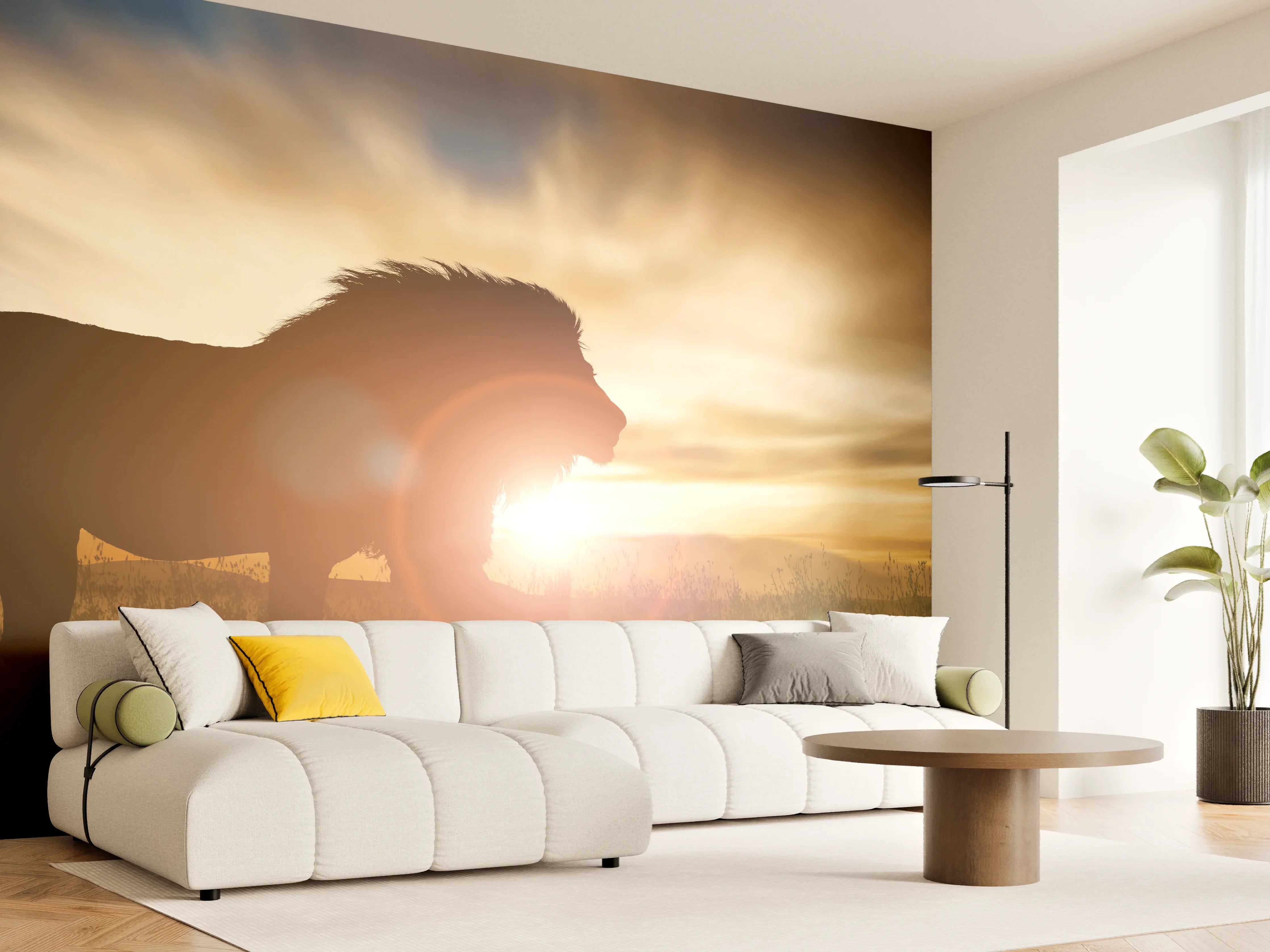 Wandverkleidung Wohnzimmer - Silhouette eines großen erwachsenen Löwen in Afrika