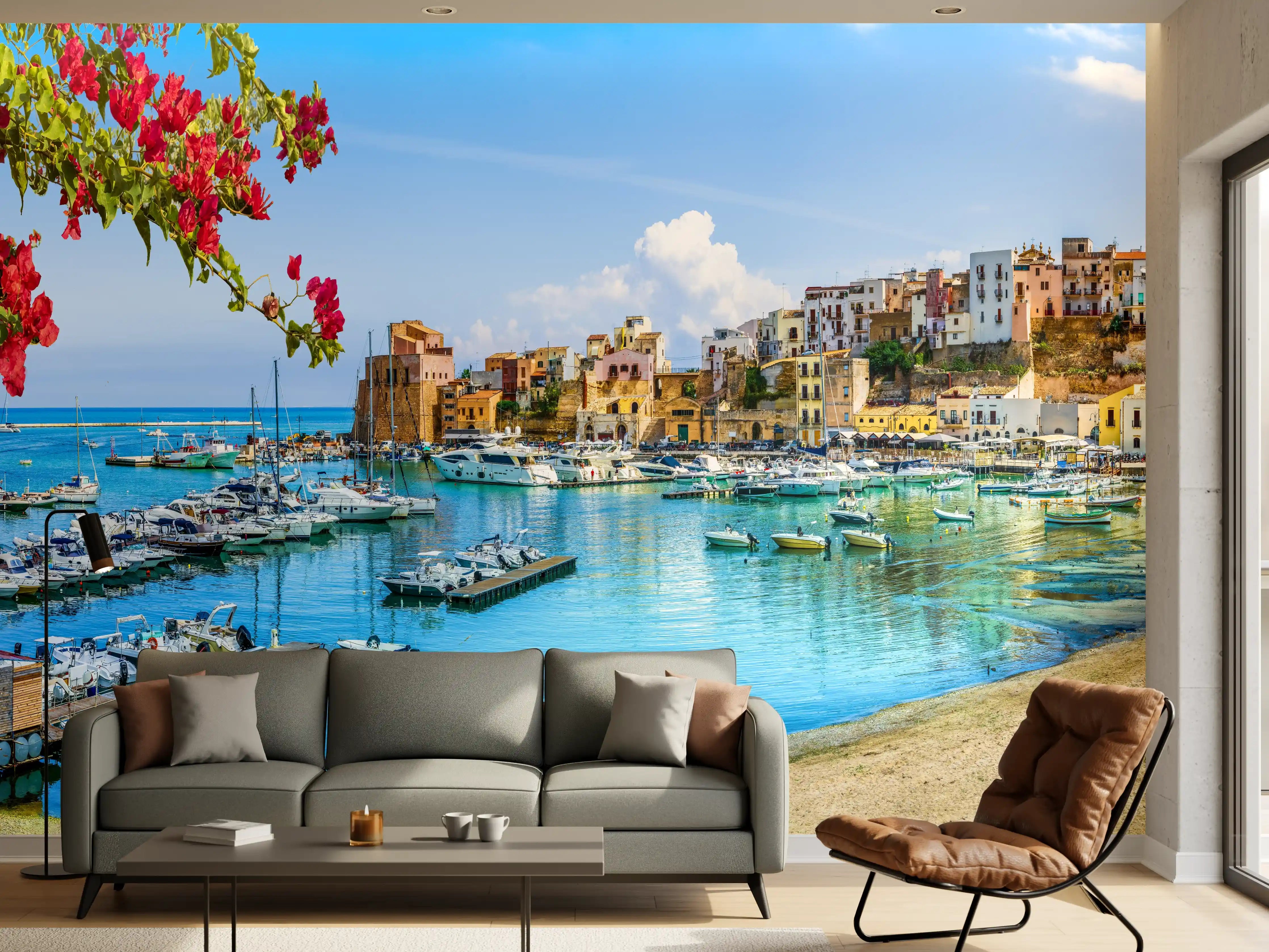 Wandverkleidung Wohnzimmer - Sizilianische Hafenstadt Castellammare del Golfo