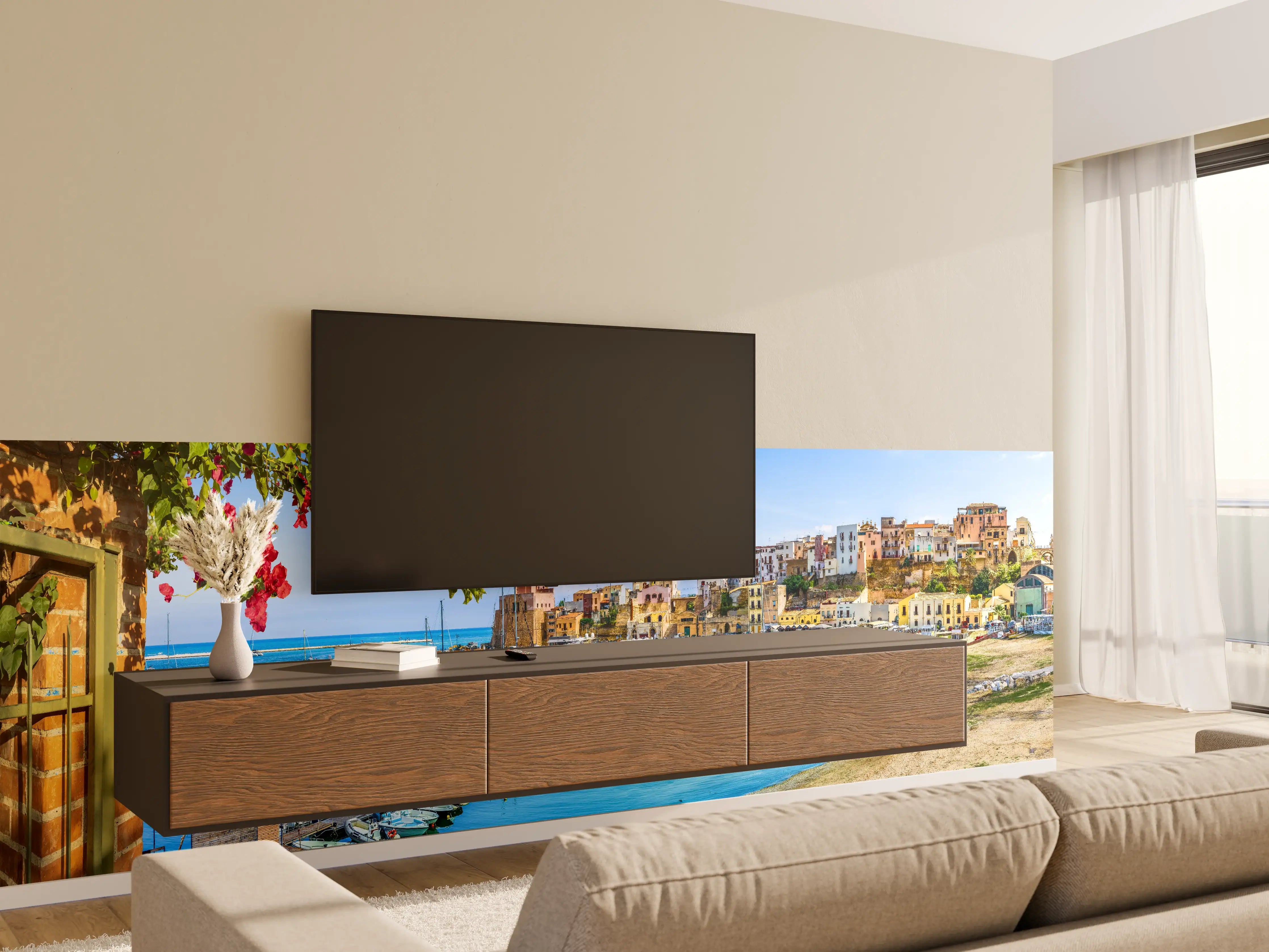 Wandverkleidung Wohnzimmer - Sizilianische Hafenstadt Castellammare del Golfo