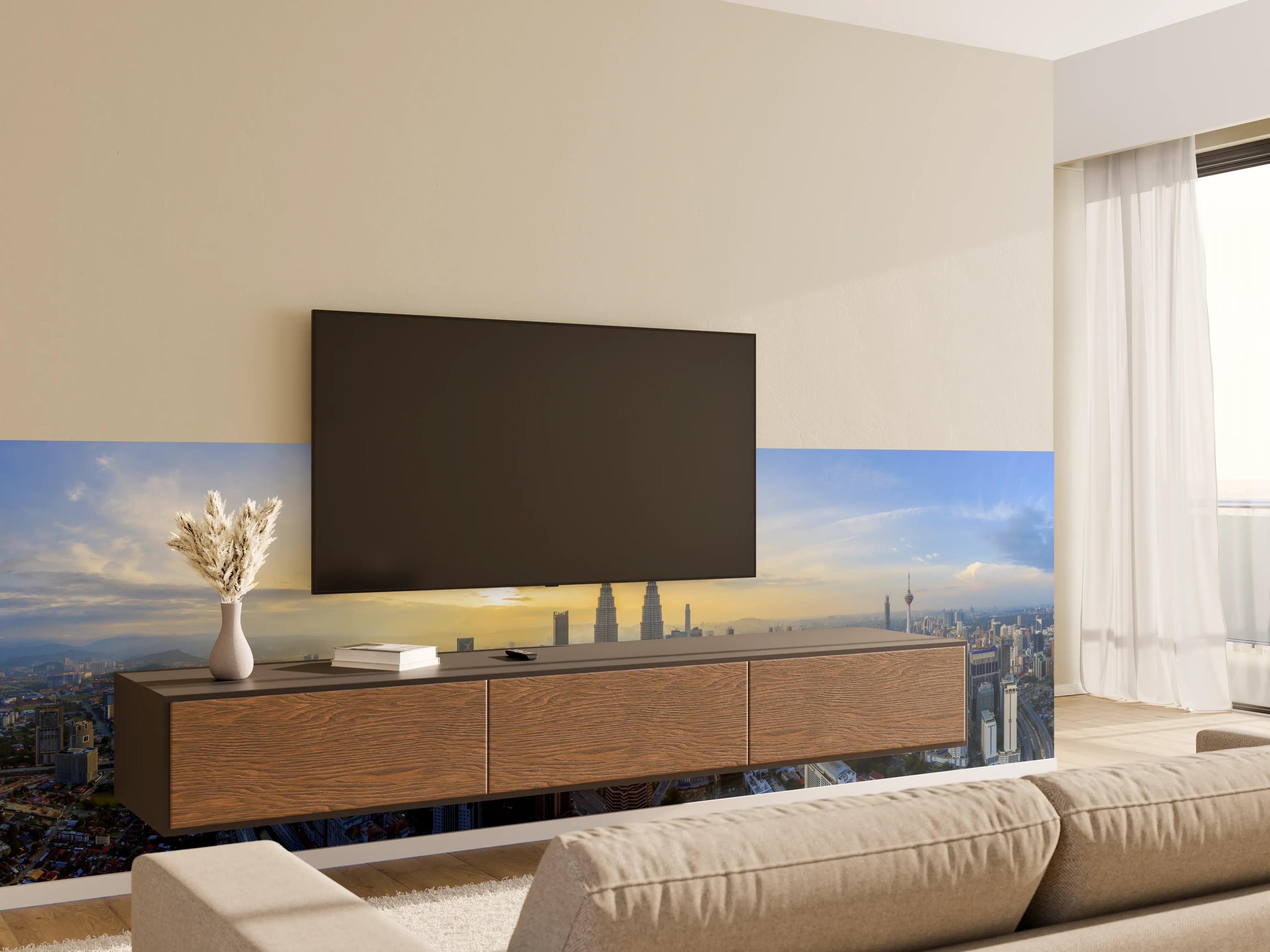 Wandverkleidung Wohnzimmer - Skyline Kuala Lumpur City